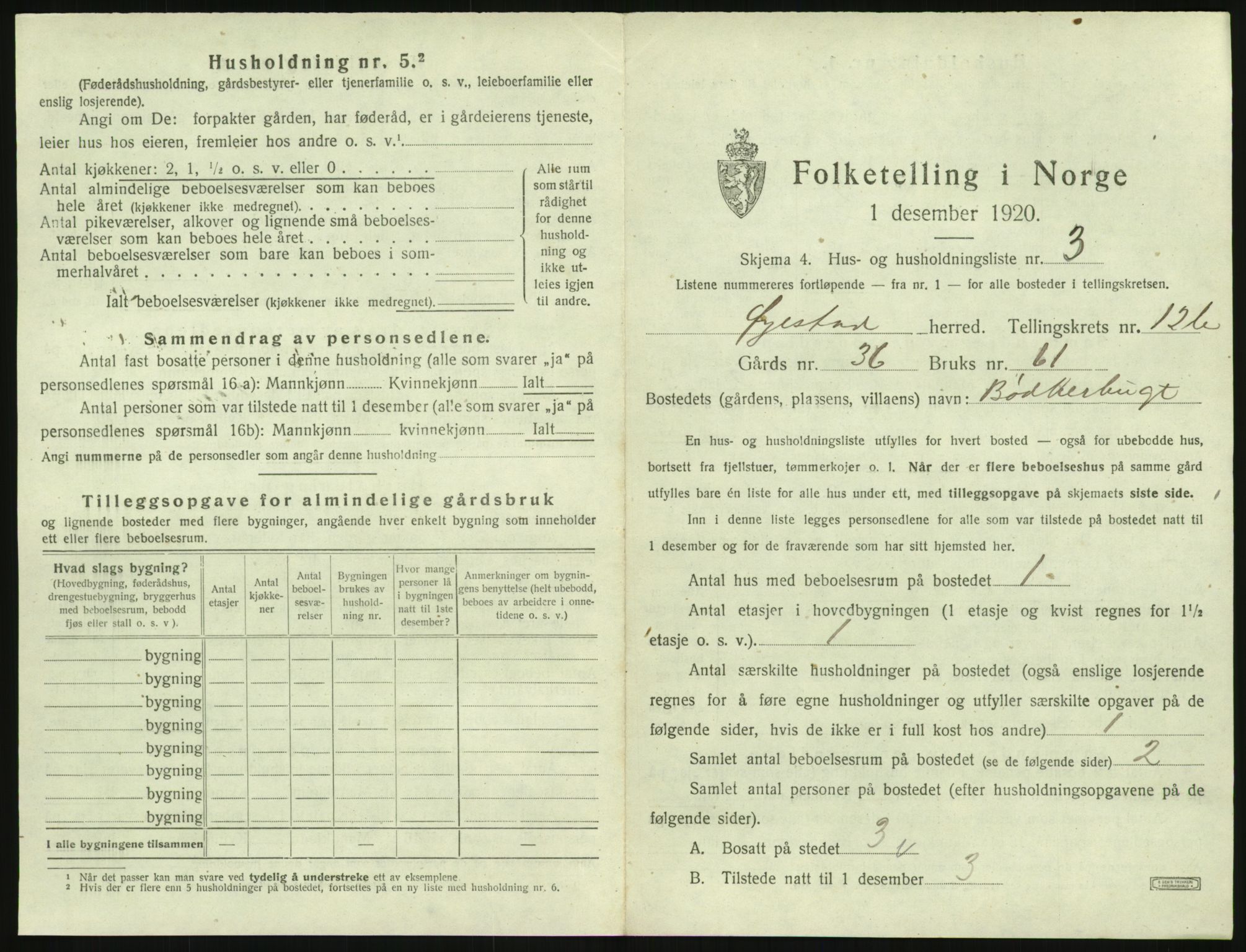 SAK, 1920 census for Øyestad, 1920, p. 1220