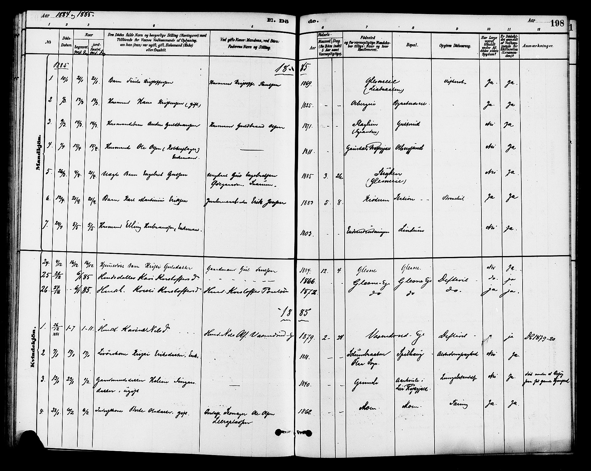 Krødsherad kirkebøker, SAKO/A-19/G/Ga/L0001: Parish register (copy) no. 1, 1879-1893, p. 198