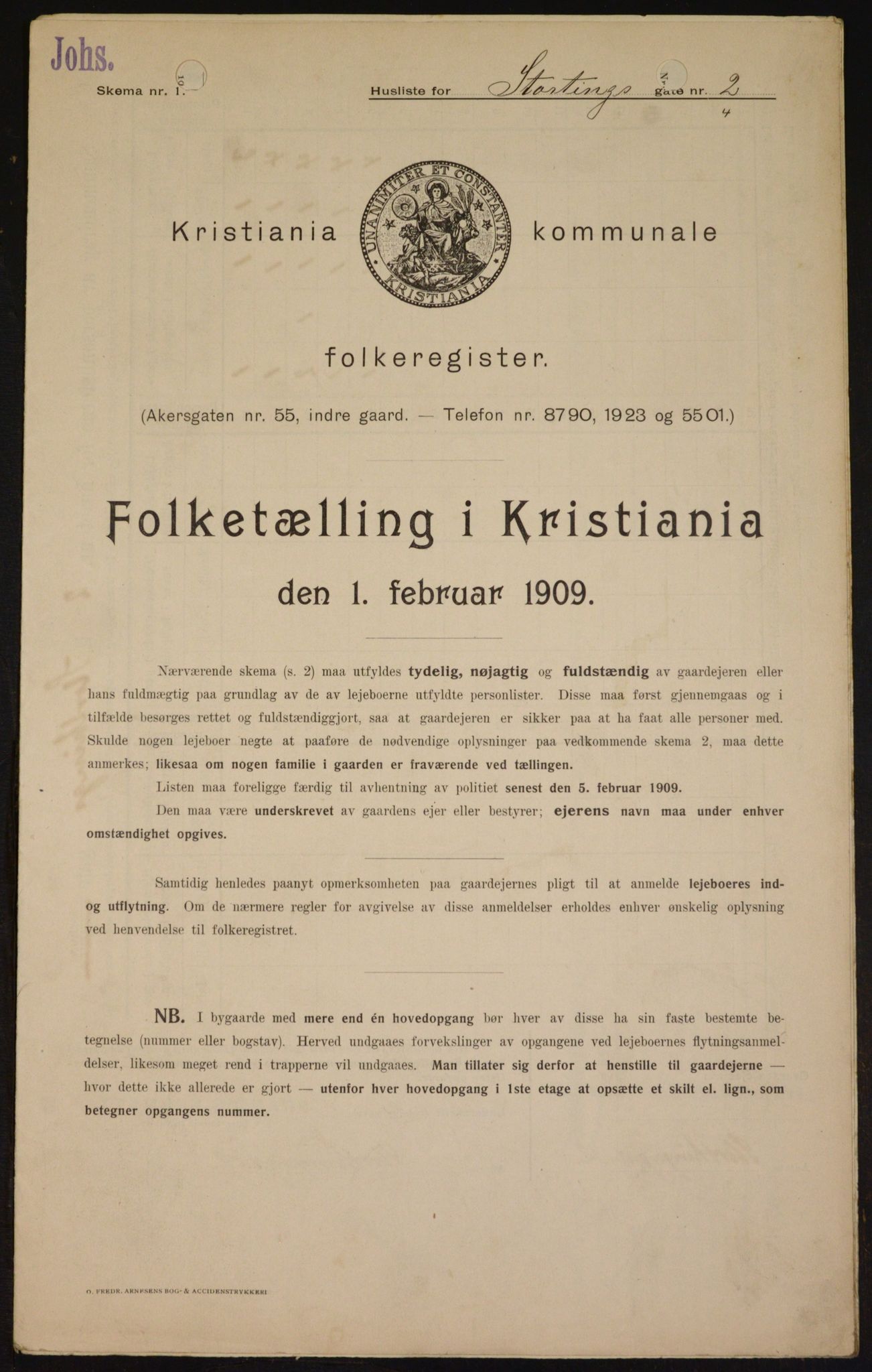 OBA, Municipal Census 1909 for Kristiania, 1909, p. 93569