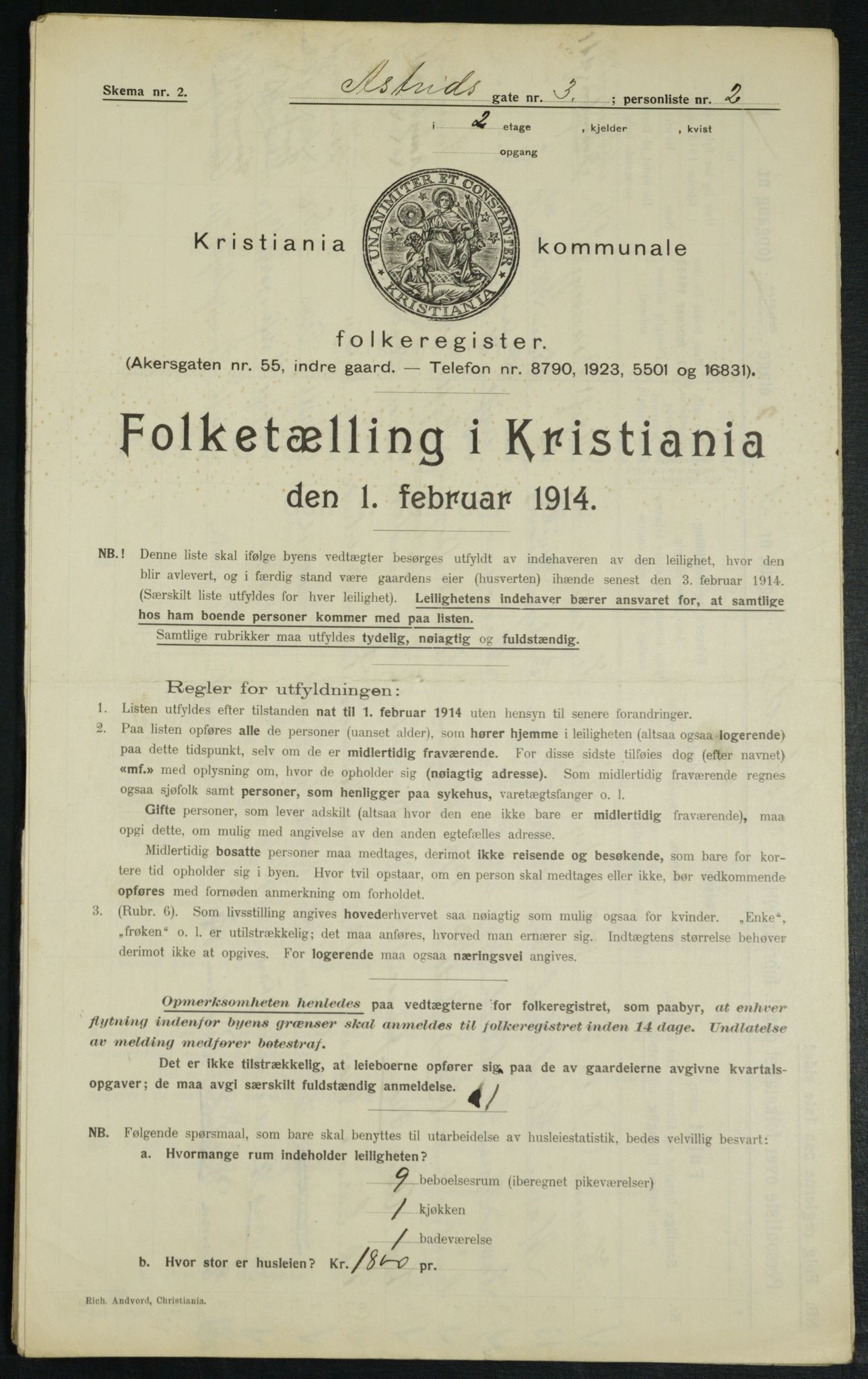 OBA, Municipal Census 1914 for Kristiania, 1914, p. 17308