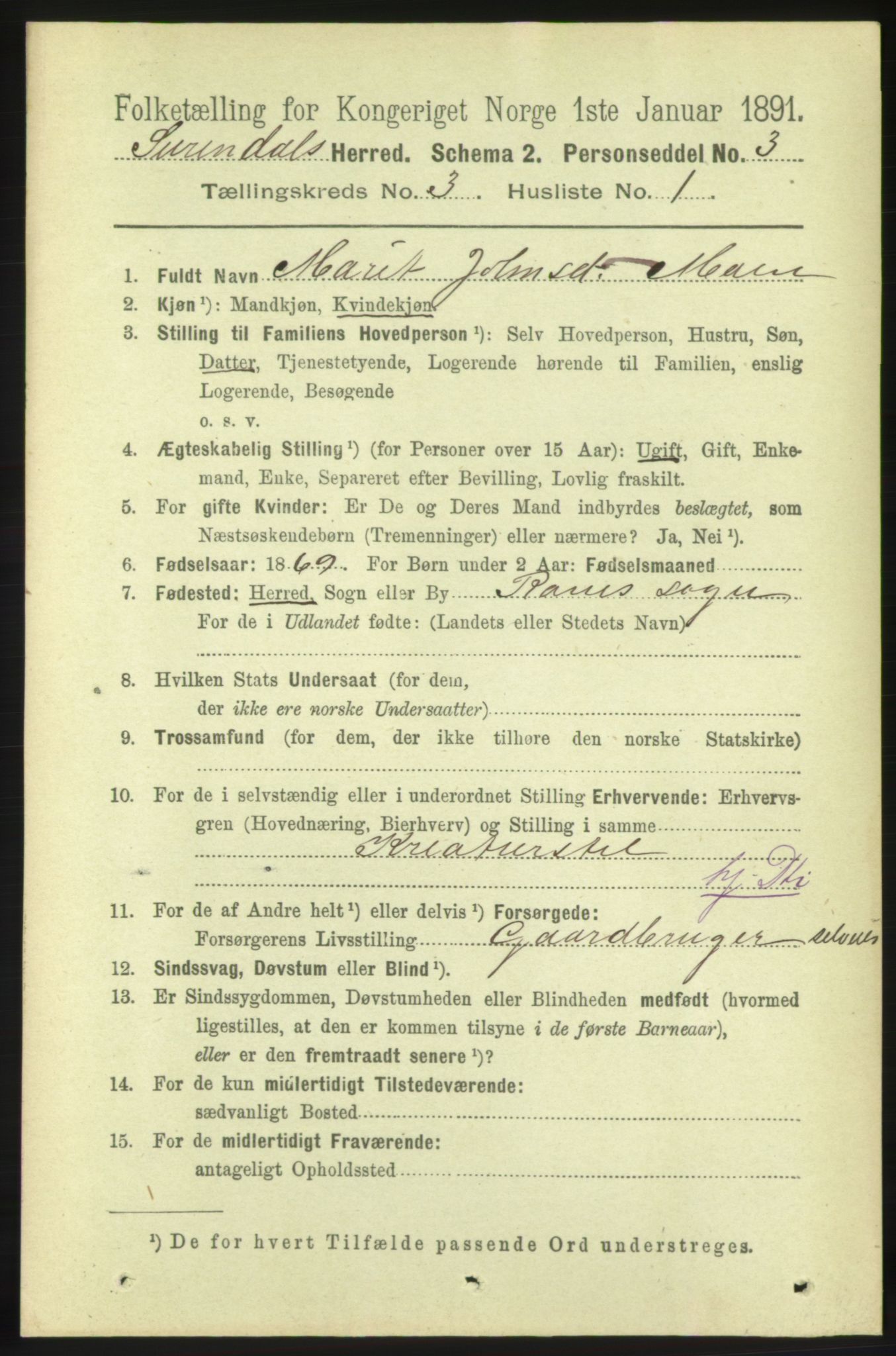 RA, 1891 census for 1566 Surnadal, 1891, p. 786