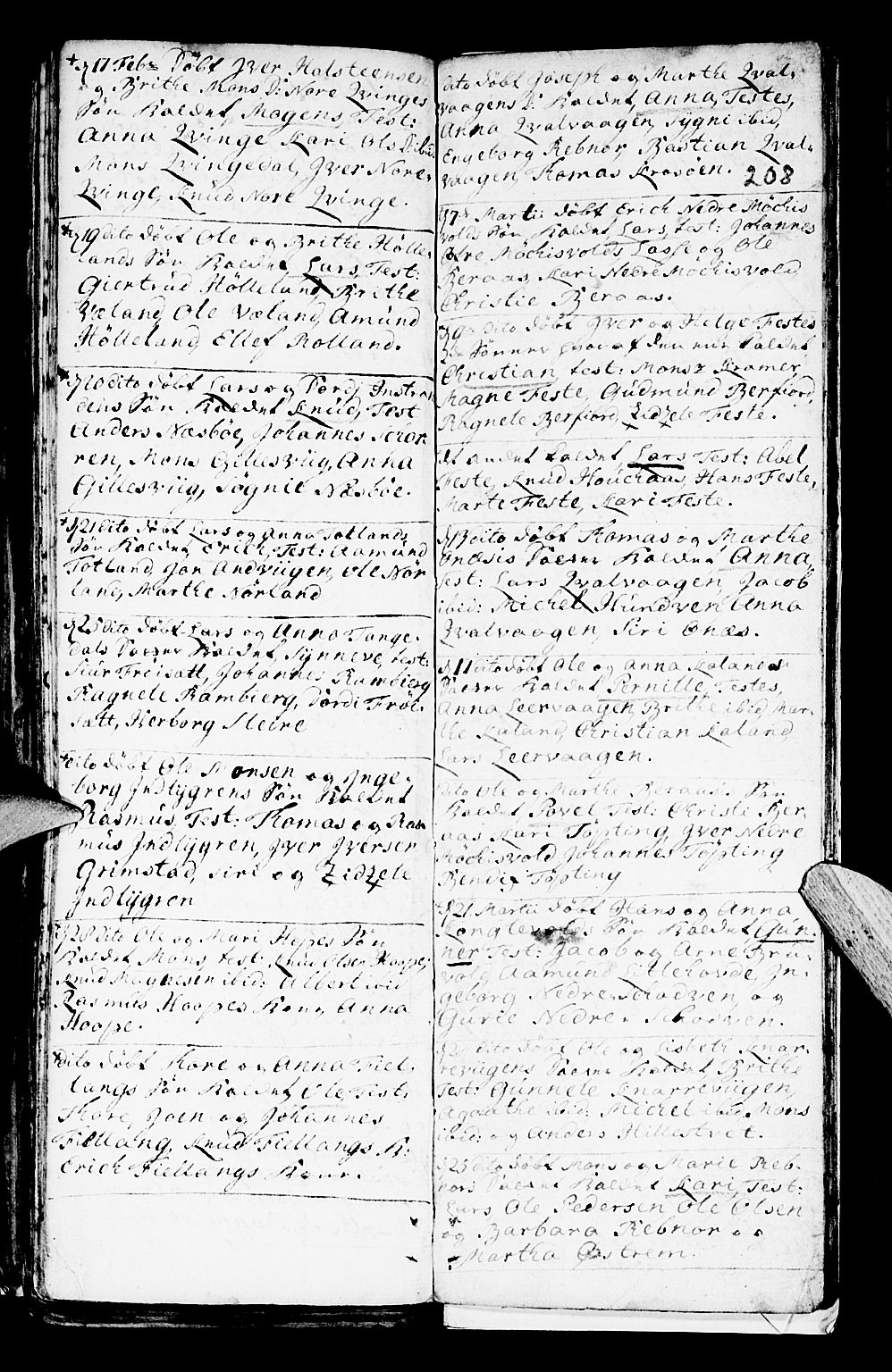 Lindås Sokneprestembete, AV/SAB-A-76701/H/Haa/Haaa/L0001: Parish register (official) no. A 1, 1699-1746, p. 208