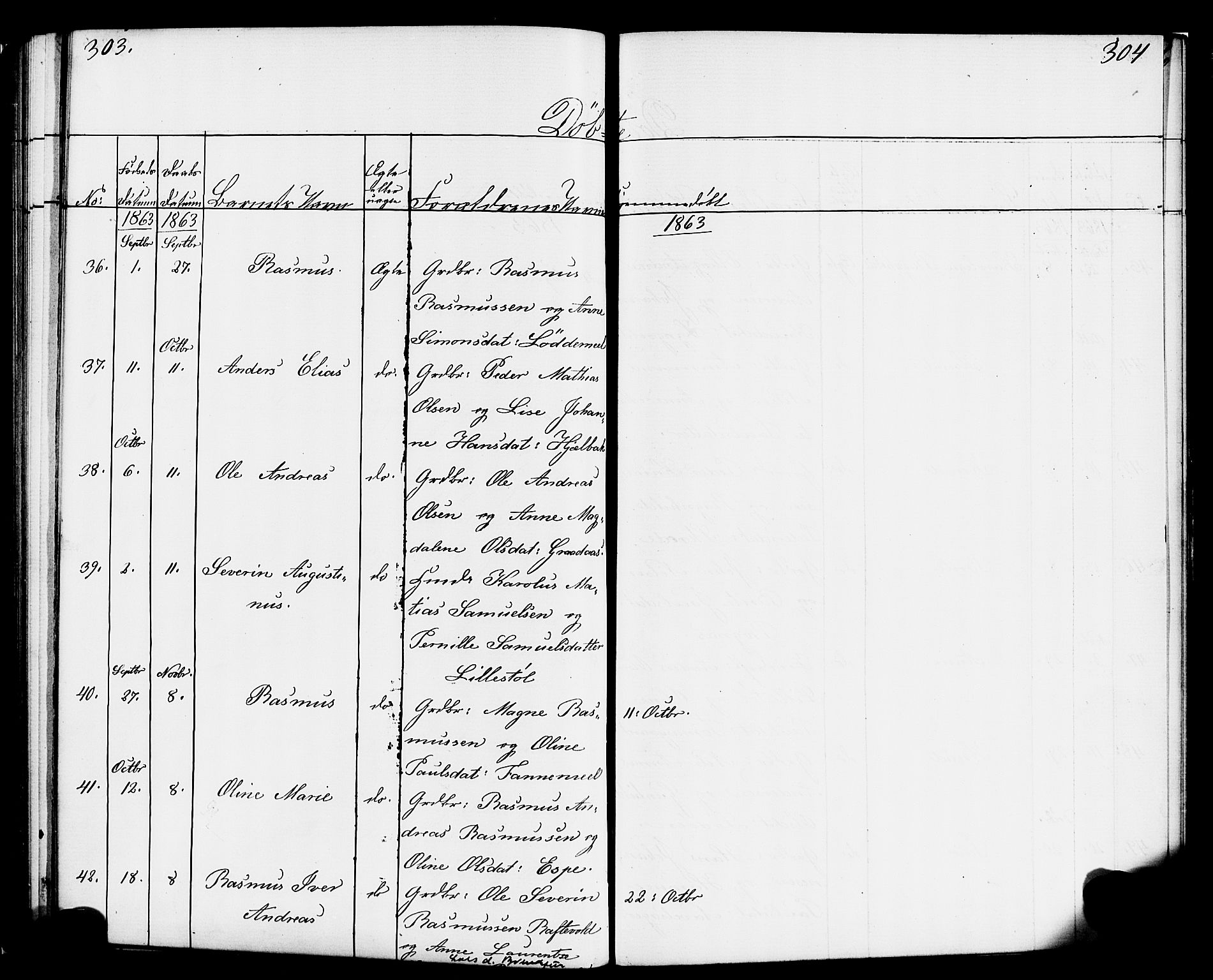 Hornindal sokneprestembete, AV/SAB-A-82401/H/Haa/Haaa/L0001: Parish register (official) no. A 1, 1837-1866, p. 304-305