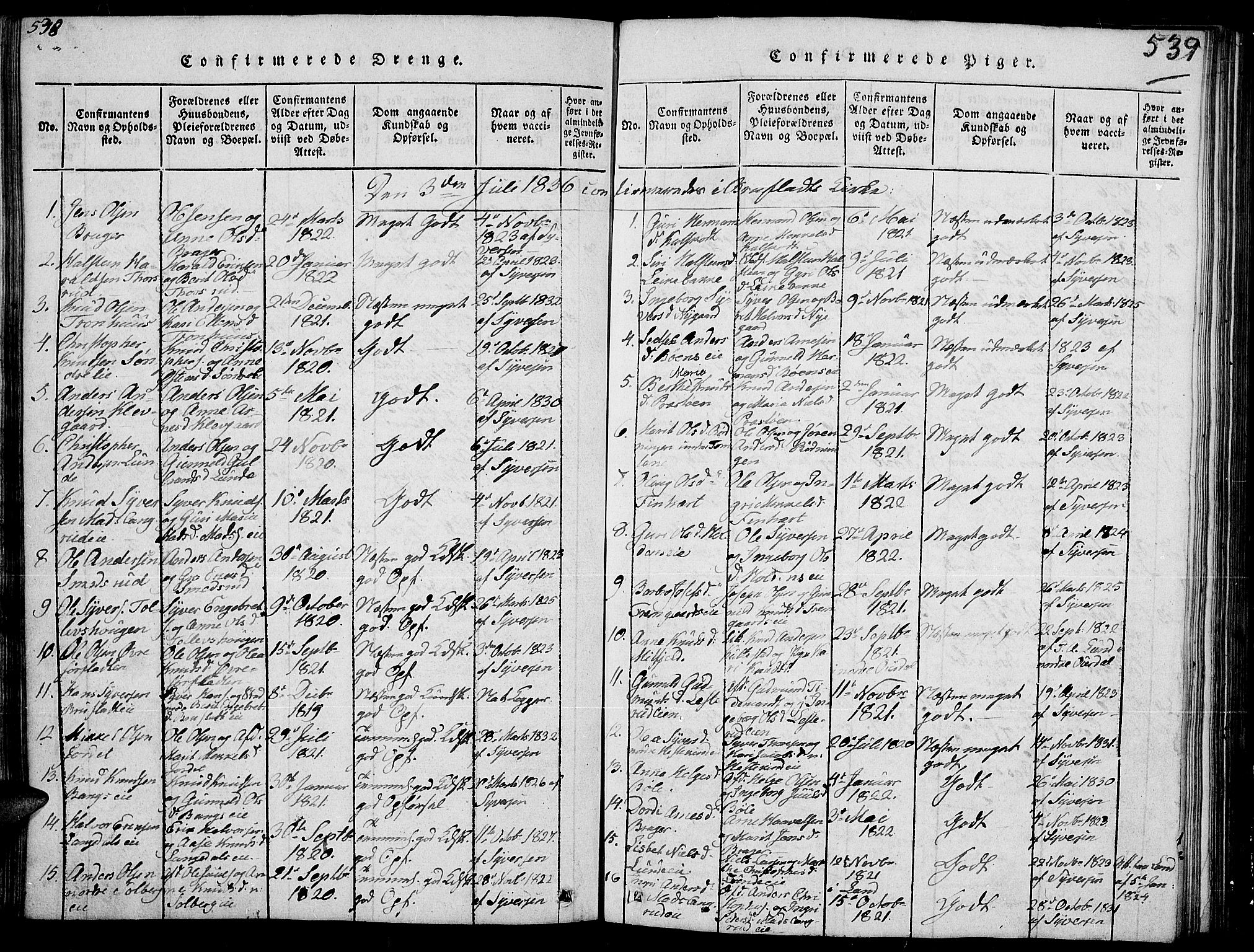 Sør-Aurdal prestekontor, SAH/PREST-128/H/Ha/Hab/L0002: Parish register (copy) no. 2, 1826-1840, p. 538-539