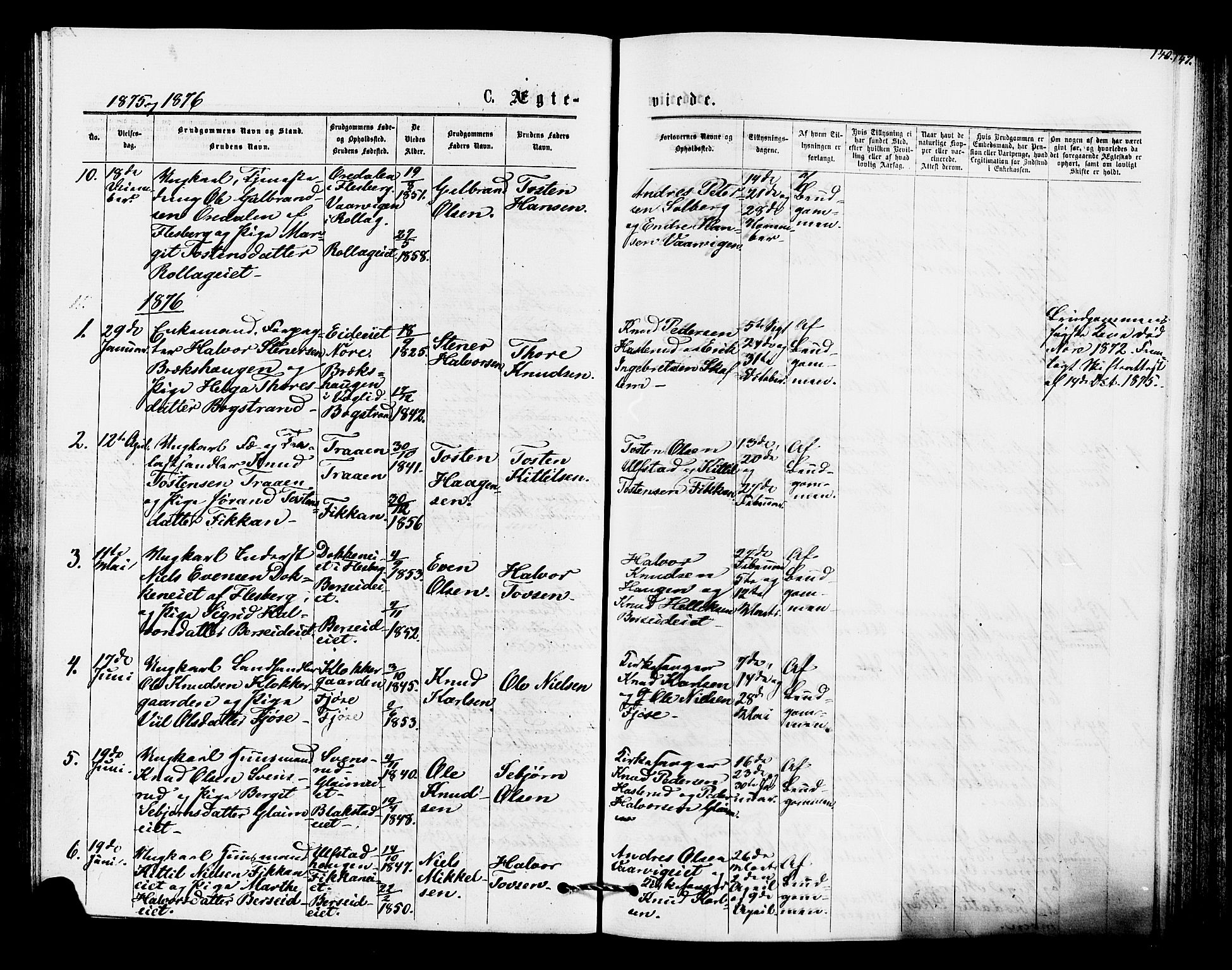 Rollag kirkebøker, SAKO/A-240/F/Fa/L0010: Parish register (official) no. I 10, 1874-1877, p. 140