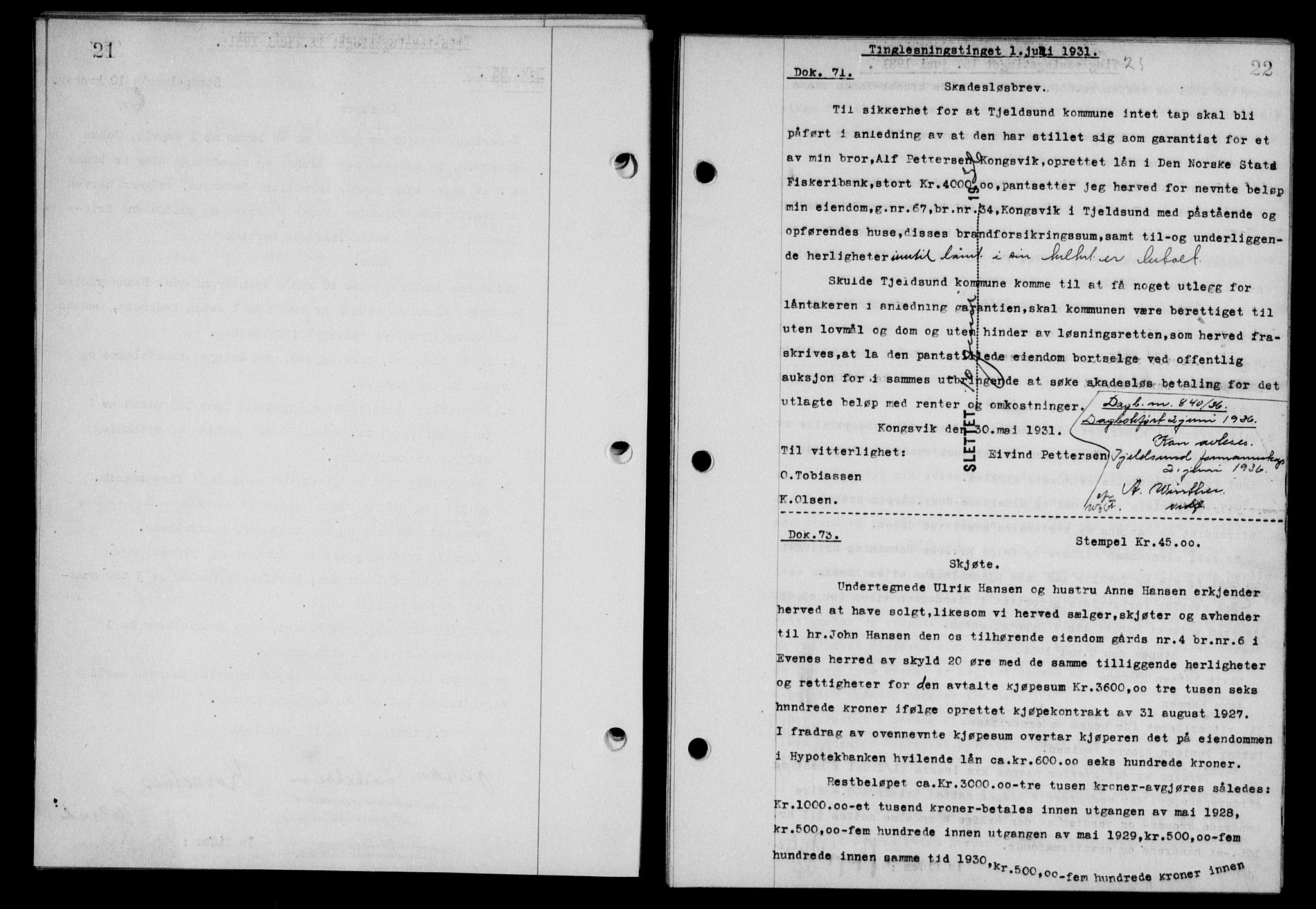 Steigen og Ofoten sorenskriveri, SAT/A-0030/1/2/2C/L0019: Mortgage book no. 22, 1931-1931, Deed date: 01.07.1931