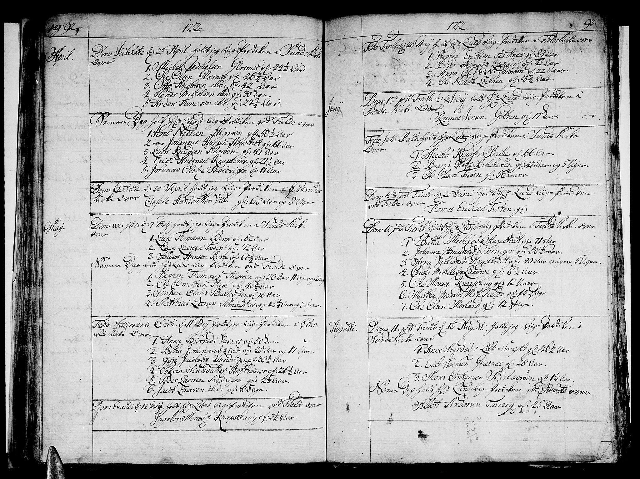 Sund sokneprestembete, AV/SAB-A-99930: Parish register (official) no. A 2, 1729-1769, p. 92-93