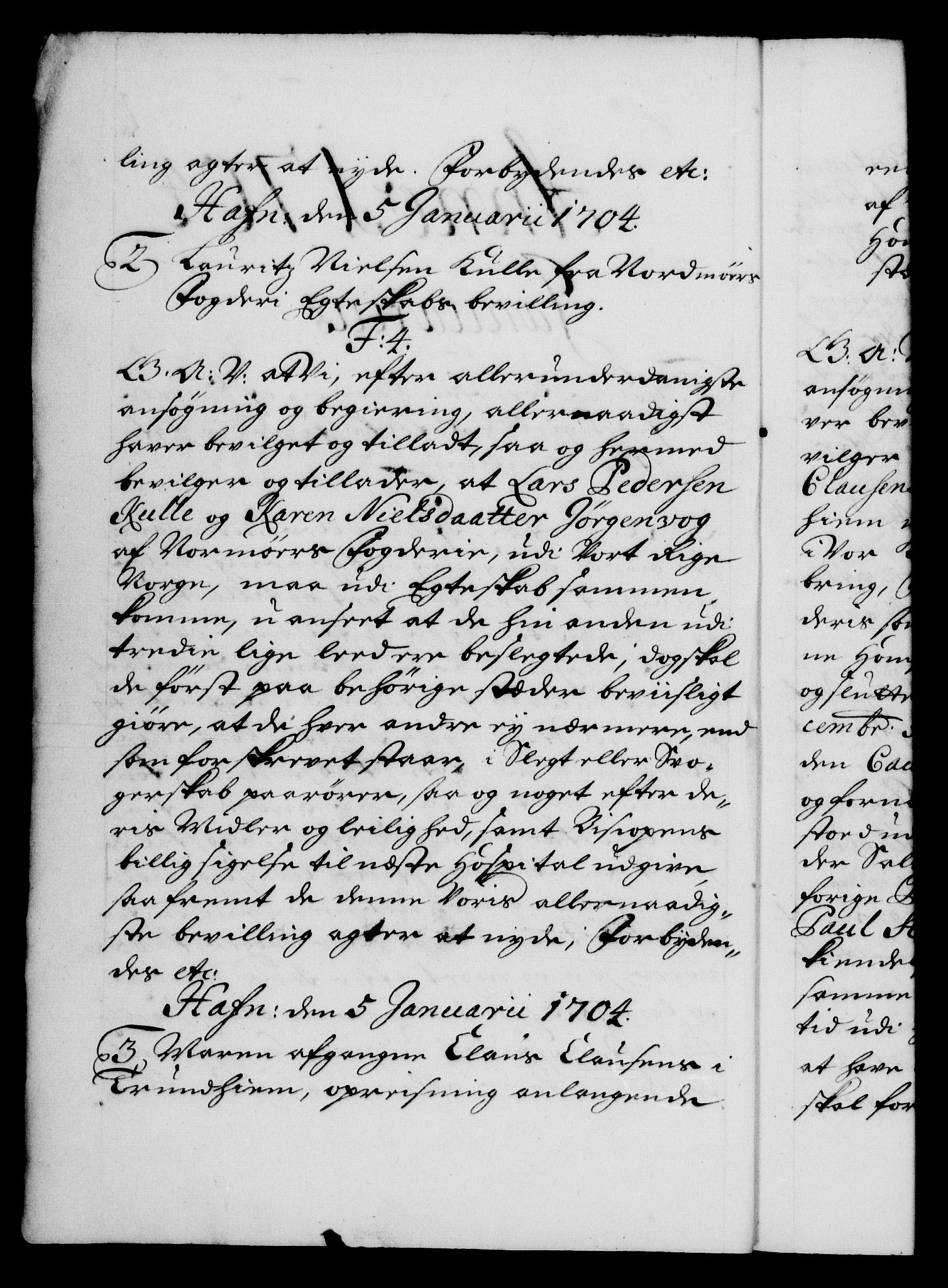 Danske Kanselli 1572-1799, AV/RA-EA-3023/F/Fc/Fca/Fcaa/L0019: Norske registre, 1704-1707, p. 1b