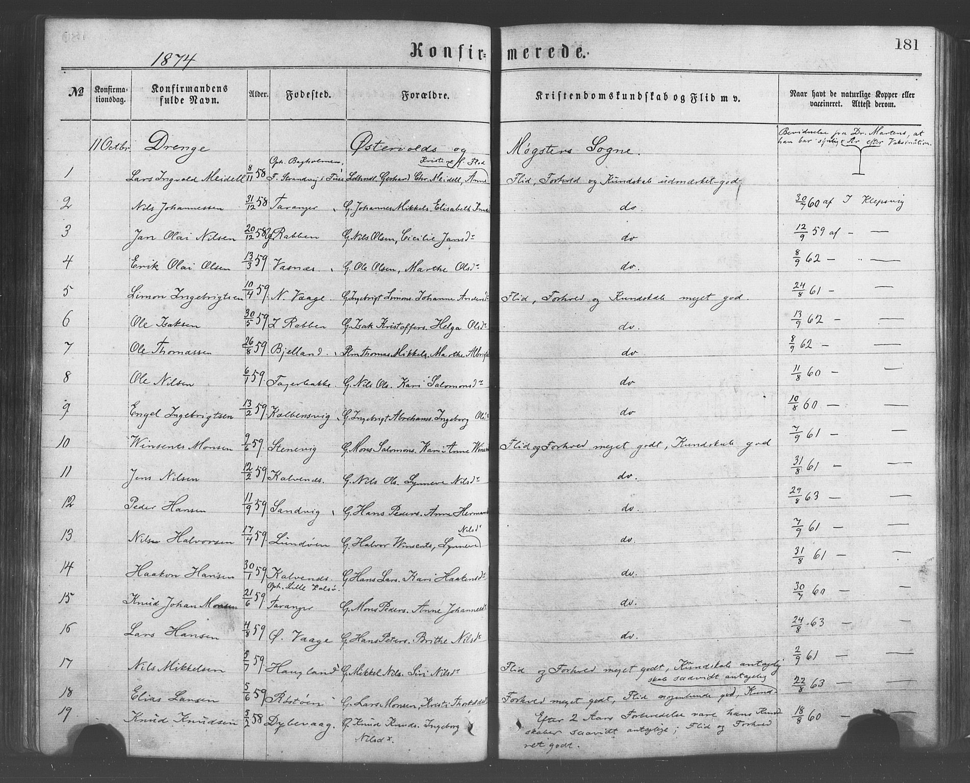 Sund sokneprestembete, AV/SAB-A-99930: Parish register (official) no. A 15, 1867-1881, p. 181