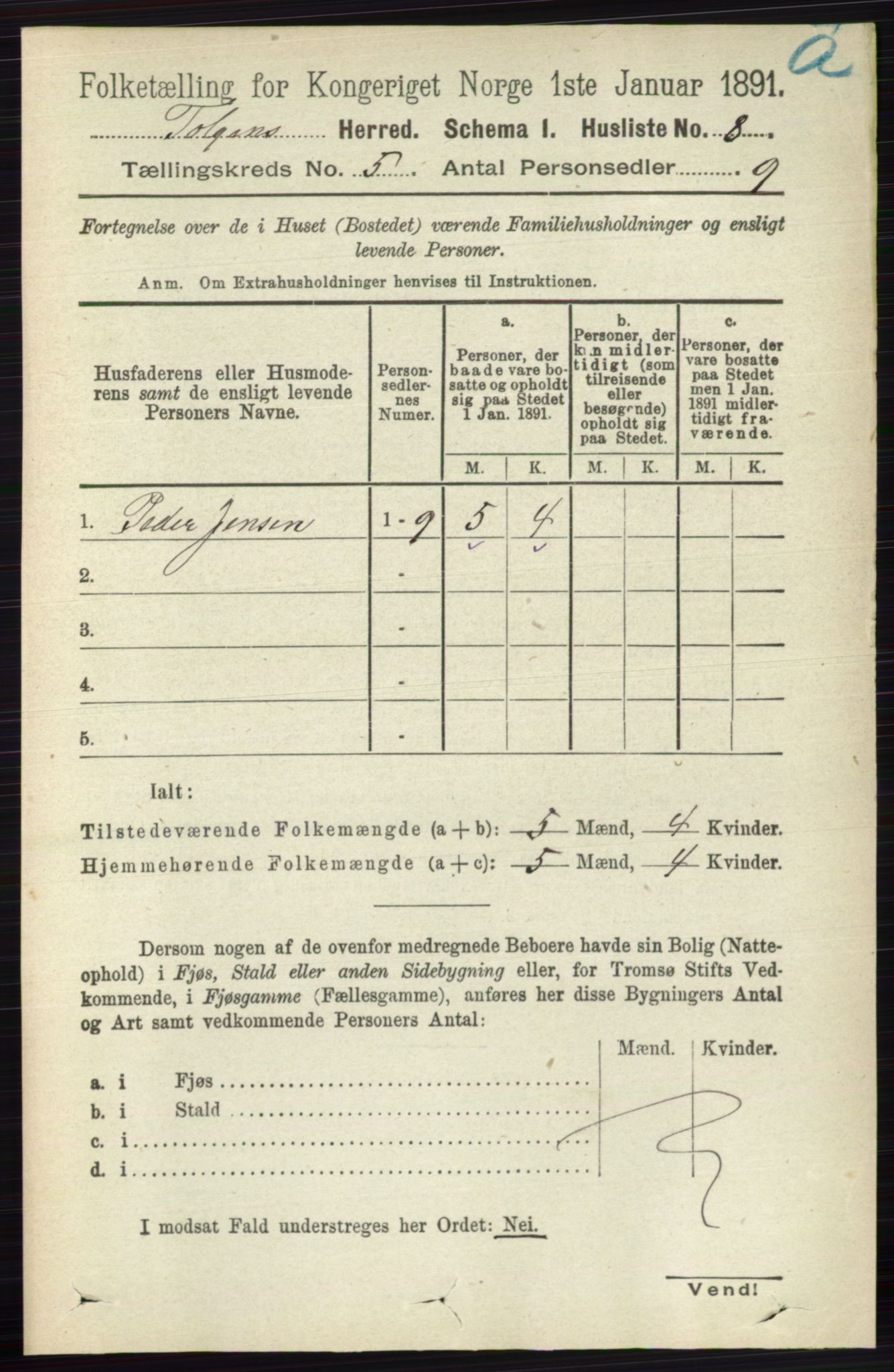 RA, 1891 census for 0436 Tolga, 1891, p. 1252