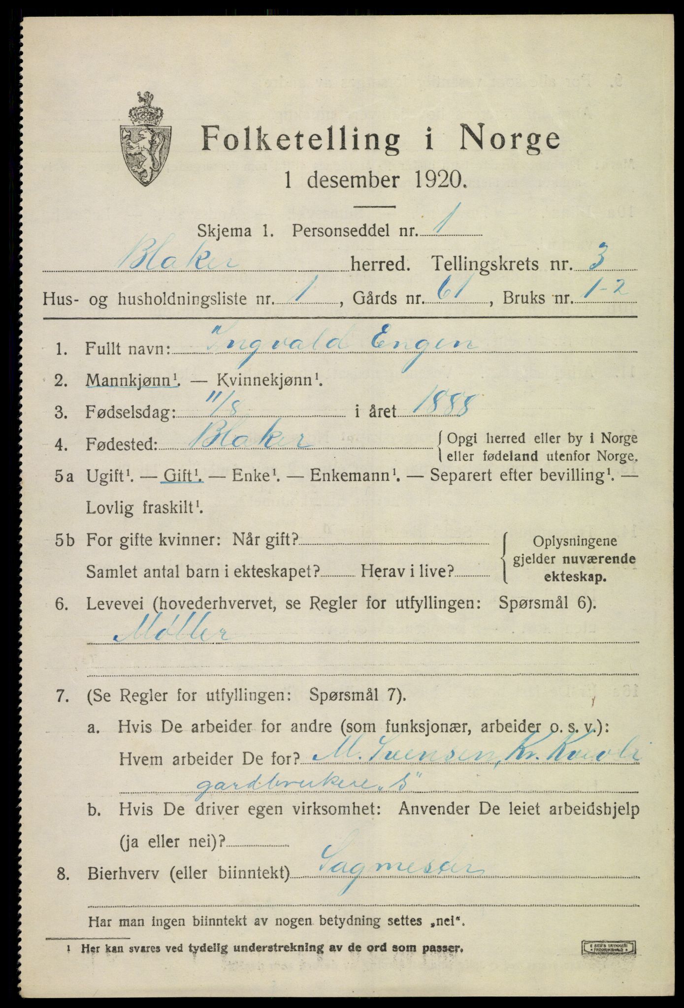 SAO, 1920 census for Blaker, 1920, p. 2237