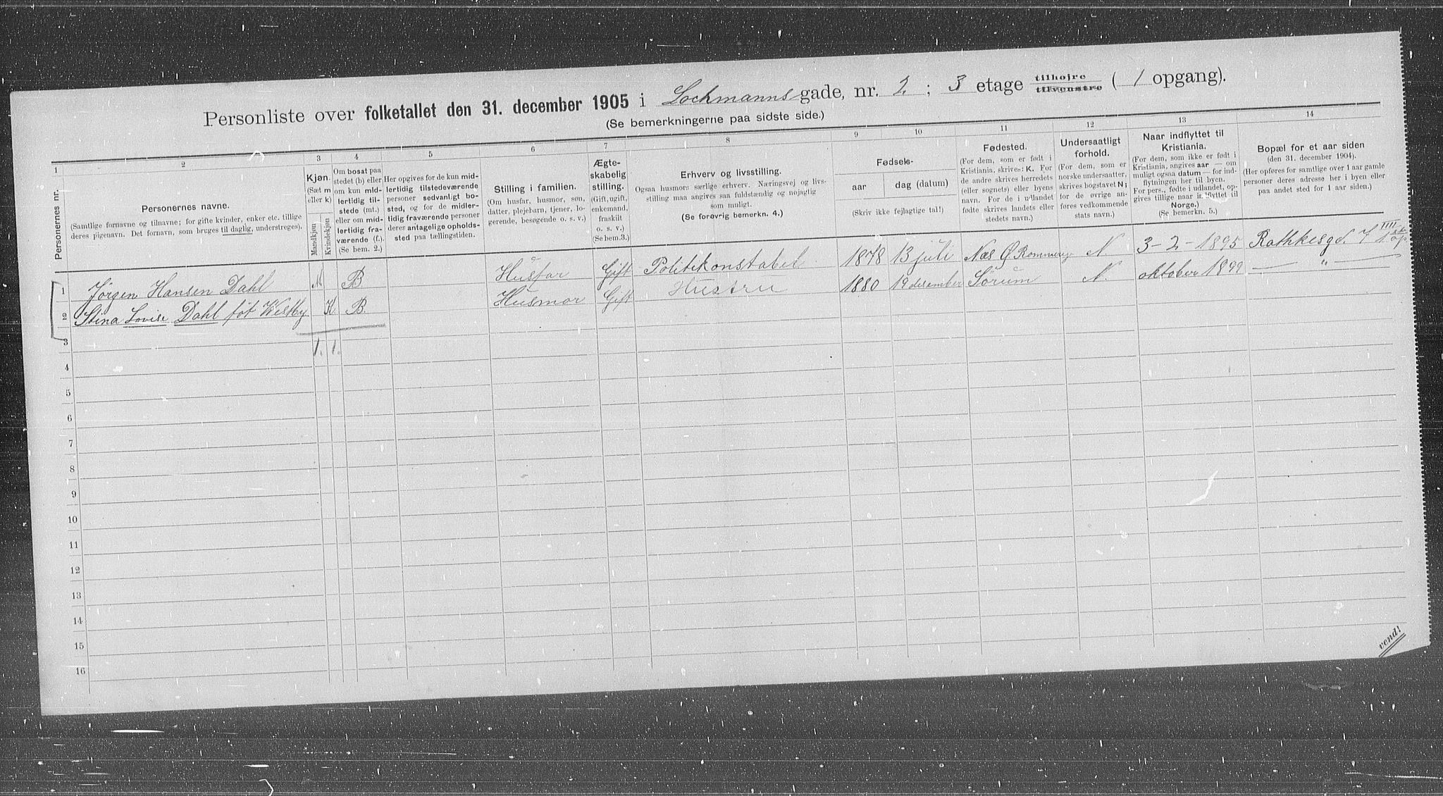 OBA, Municipal Census 1905 for Kristiania, 1905, p. 30613