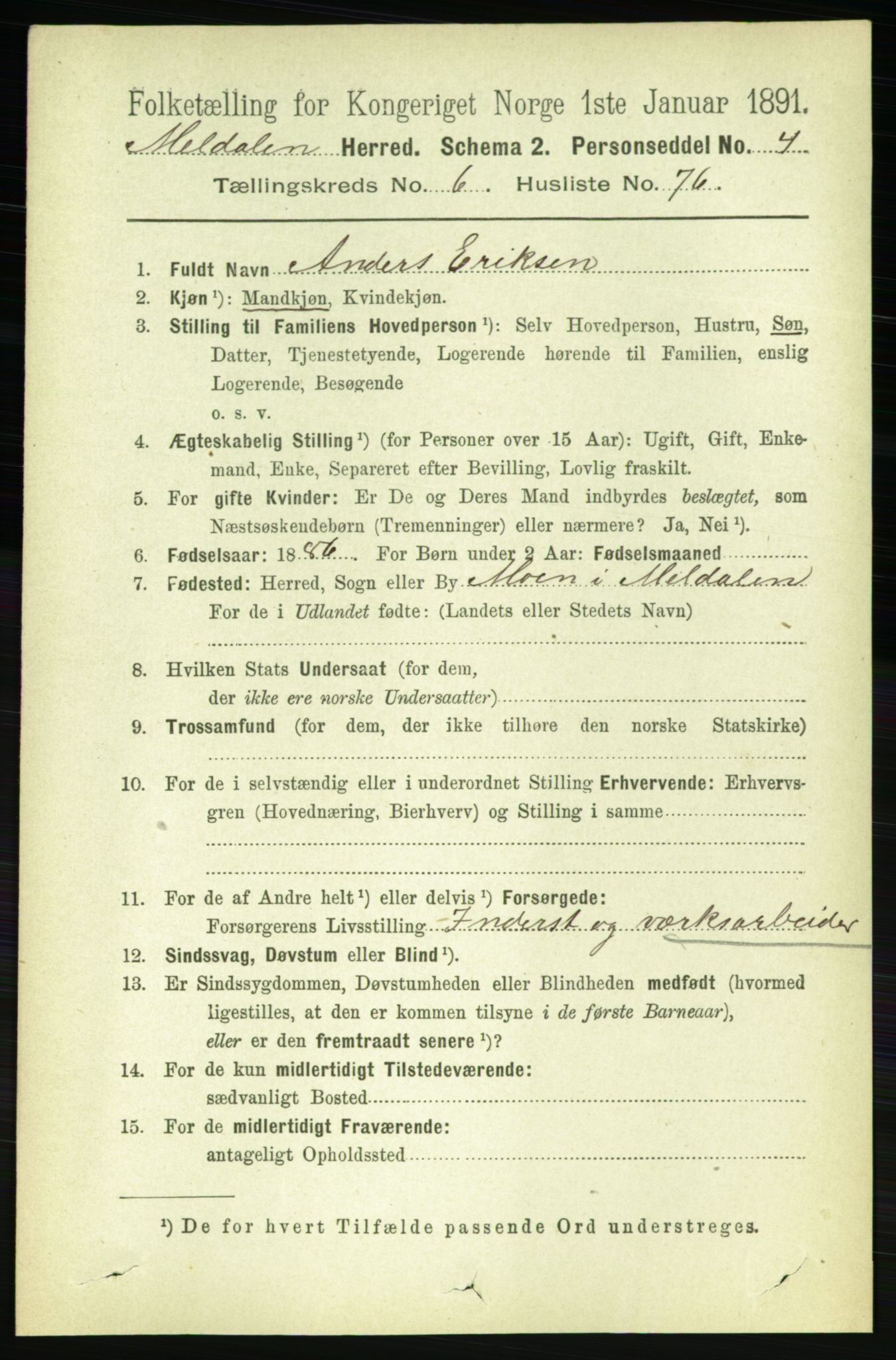 RA, 1891 census for 1636 Meldal, 1891, p. 3320