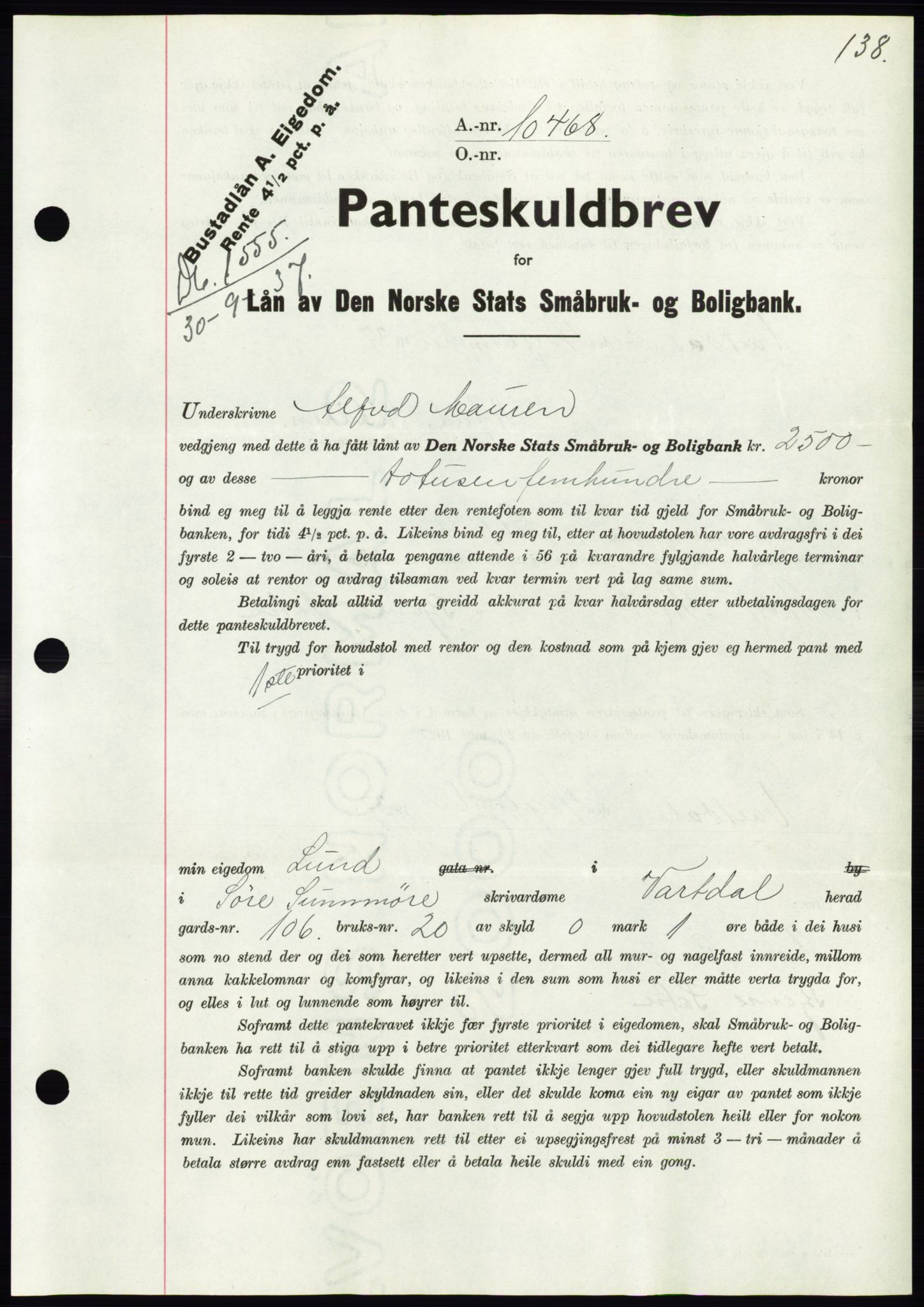 Søre Sunnmøre sorenskriveri, AV/SAT-A-4122/1/2/2C/L0064: Mortgage book no. 58, 1937-1938, Diary no: : 1555/1937