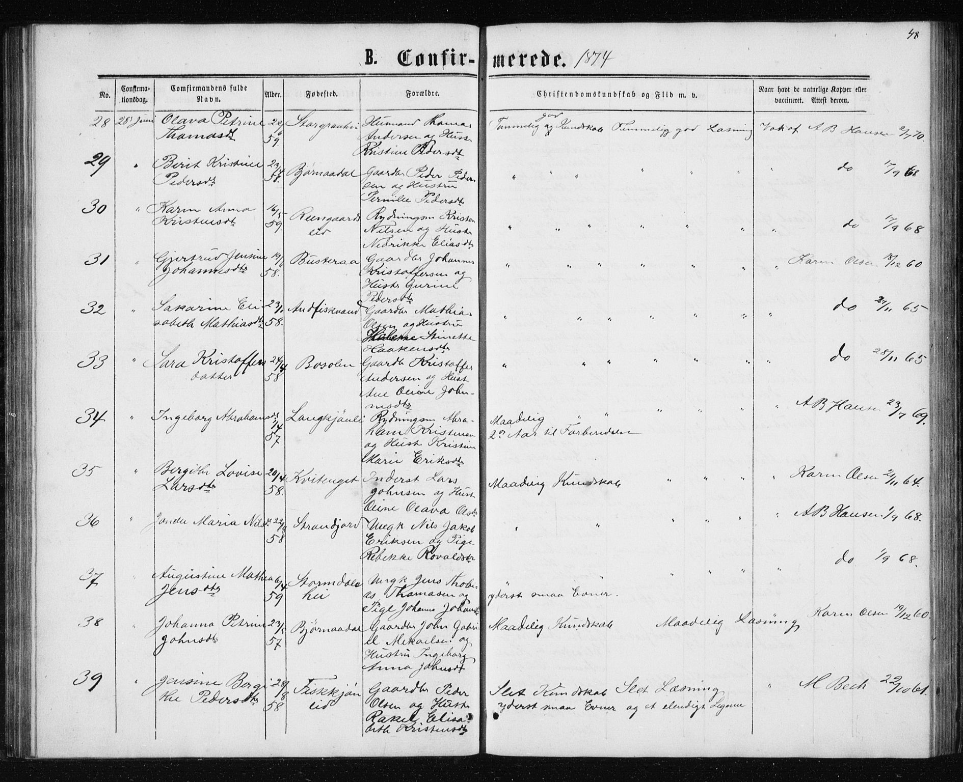 Ministerialprotokoller, klokkerbøker og fødselsregistre - Nordland, AV/SAT-A-1459/827/L0416: Parish register (copy) no. 827C05, 1865-1886, p. 48