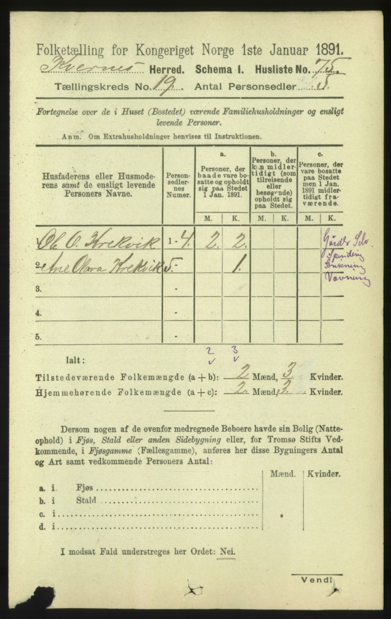 RA, 1891 census for 1553 Kvernes, 1891, p. 8452