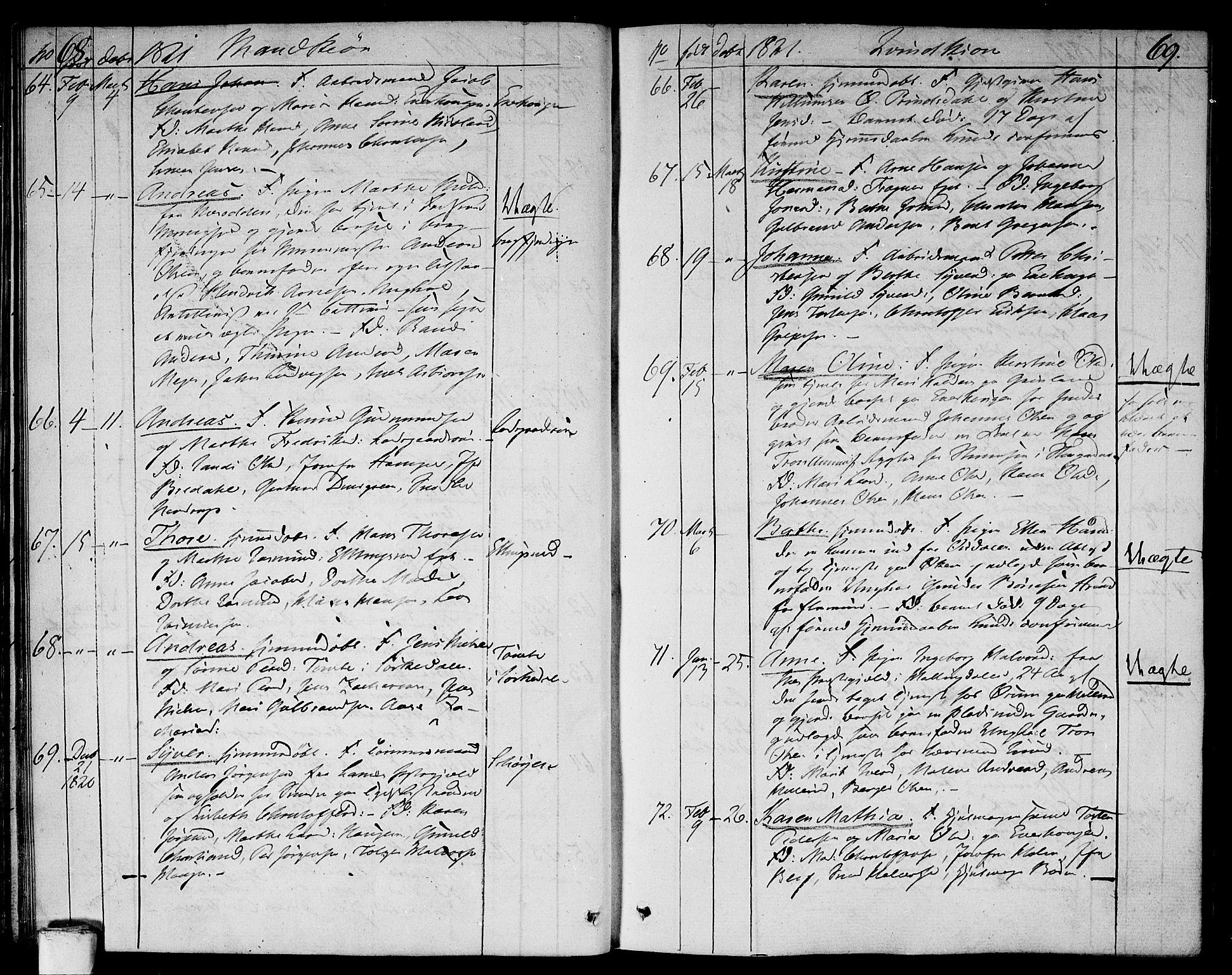 Aker prestekontor kirkebøker, AV/SAO-A-10861/F/L0012: Parish register (official) no. 12, 1819-1828, p. 68-69