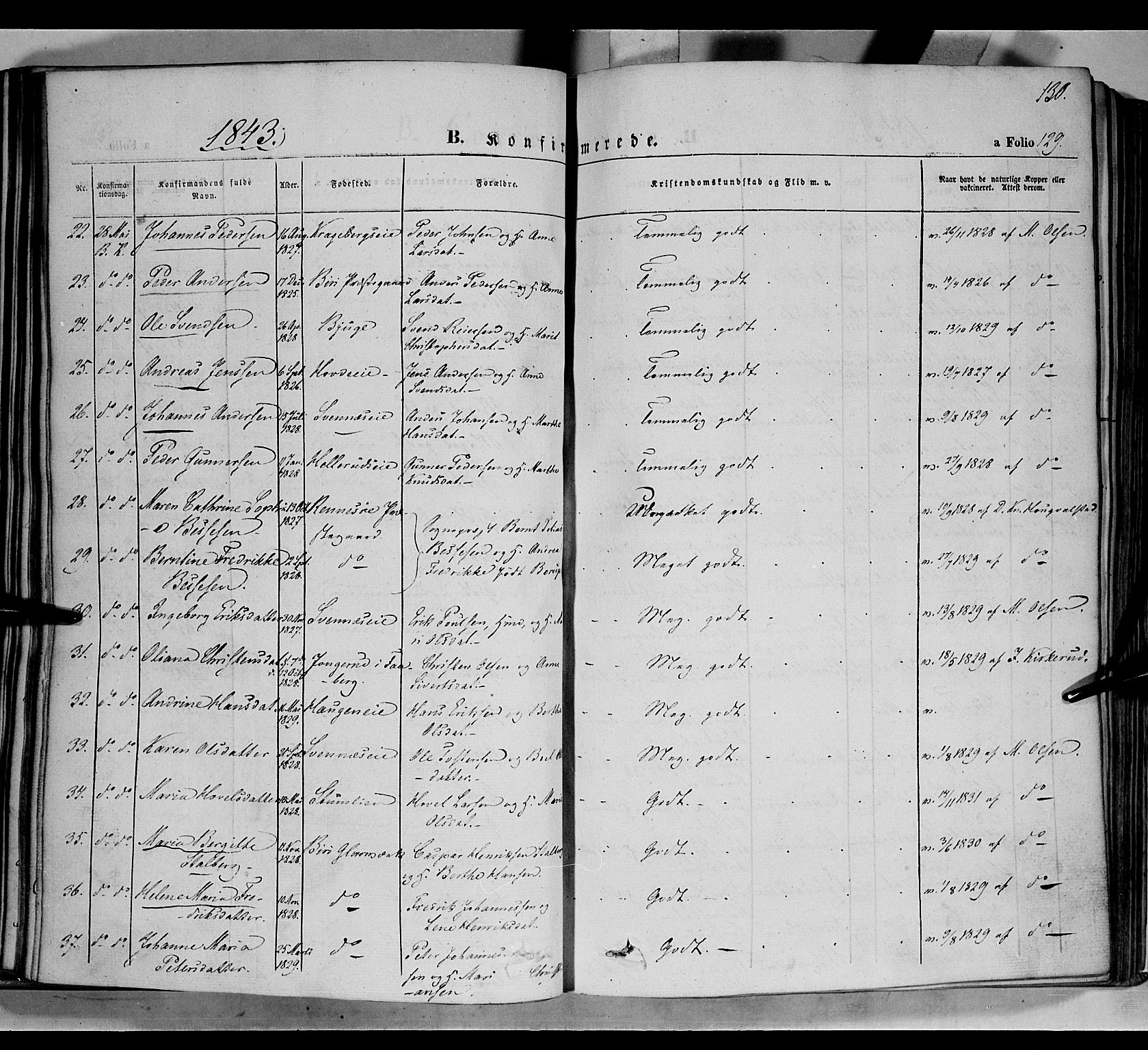 Biri prestekontor, SAH/PREST-096/H/Ha/Haa/L0005: Parish register (official) no. 5, 1843-1854, p. 130