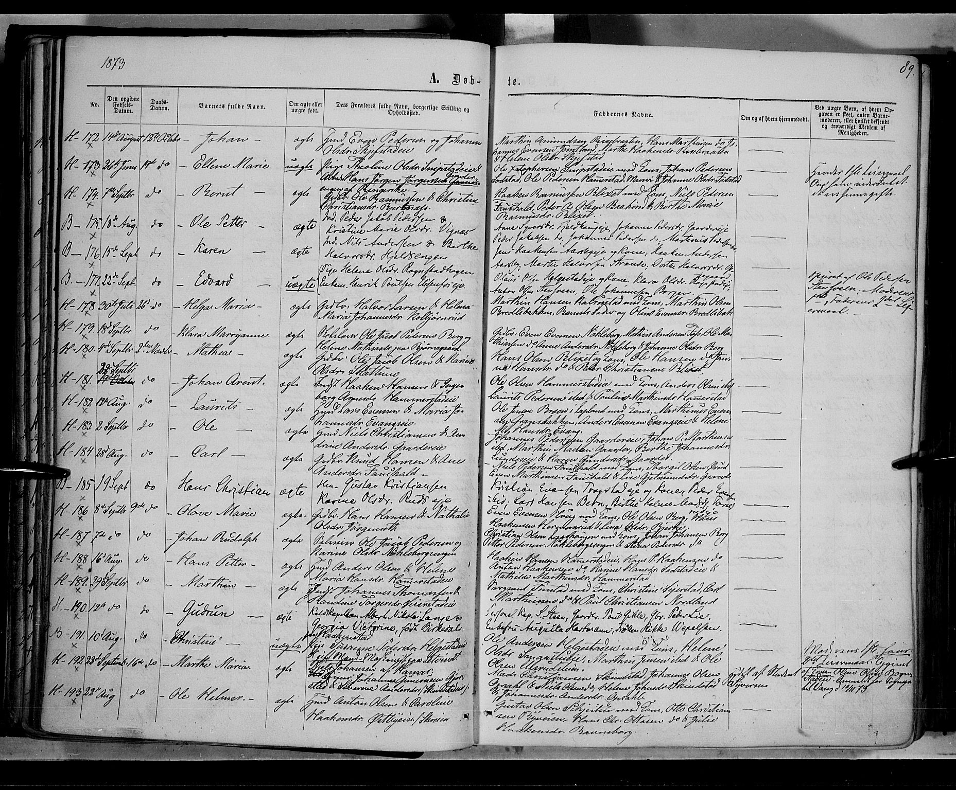 Østre Toten prestekontor, AV/SAH-PREST-104/H/Ha/Haa/L0005: Parish register (official) no. 5, 1866-1877, p. 89