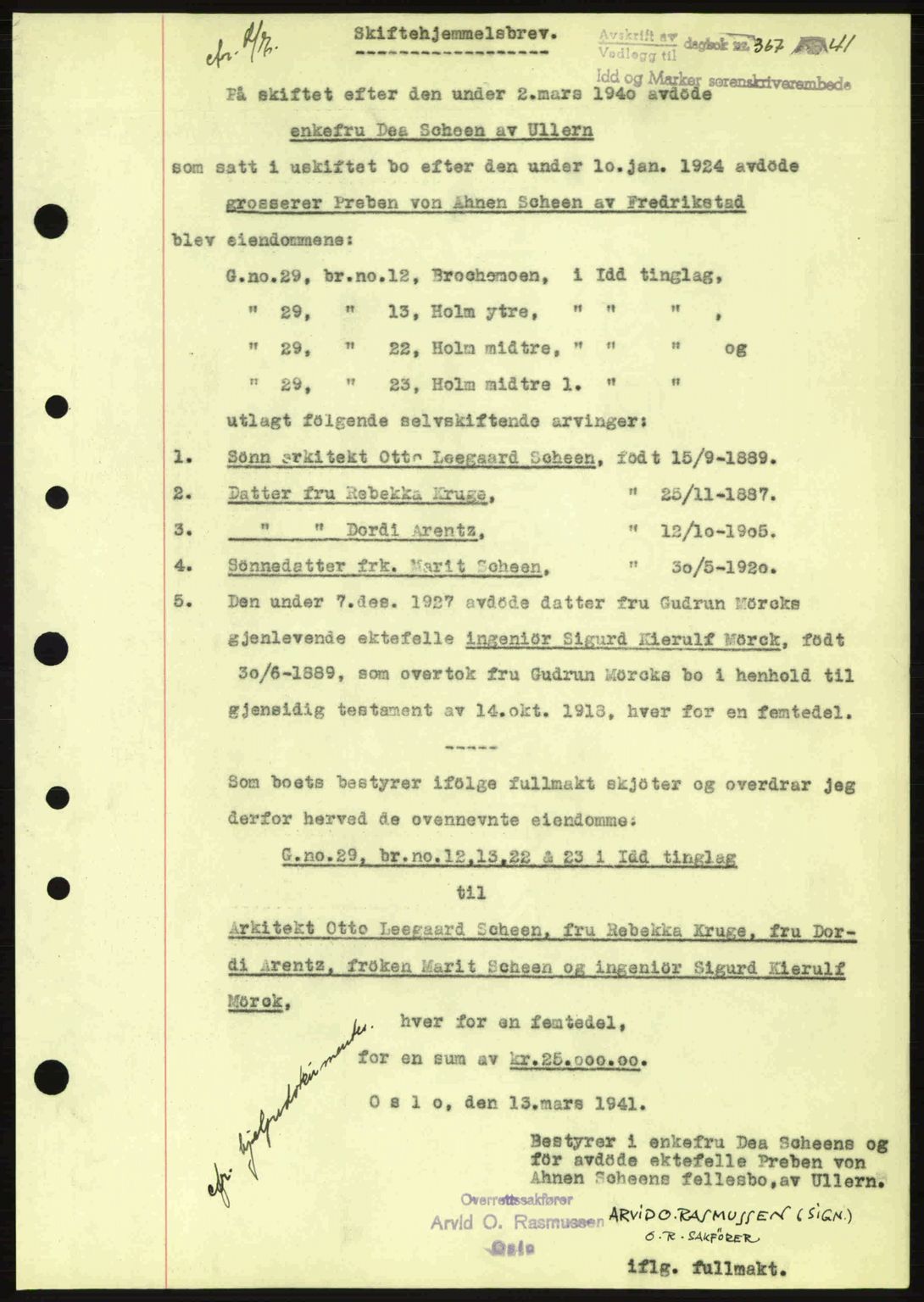 Idd og Marker sorenskriveri, AV/SAO-A-10283/G/Gb/Gbb/L0004: Mortgage book no. A4, 1940-1941, Diary no: : 367/1941