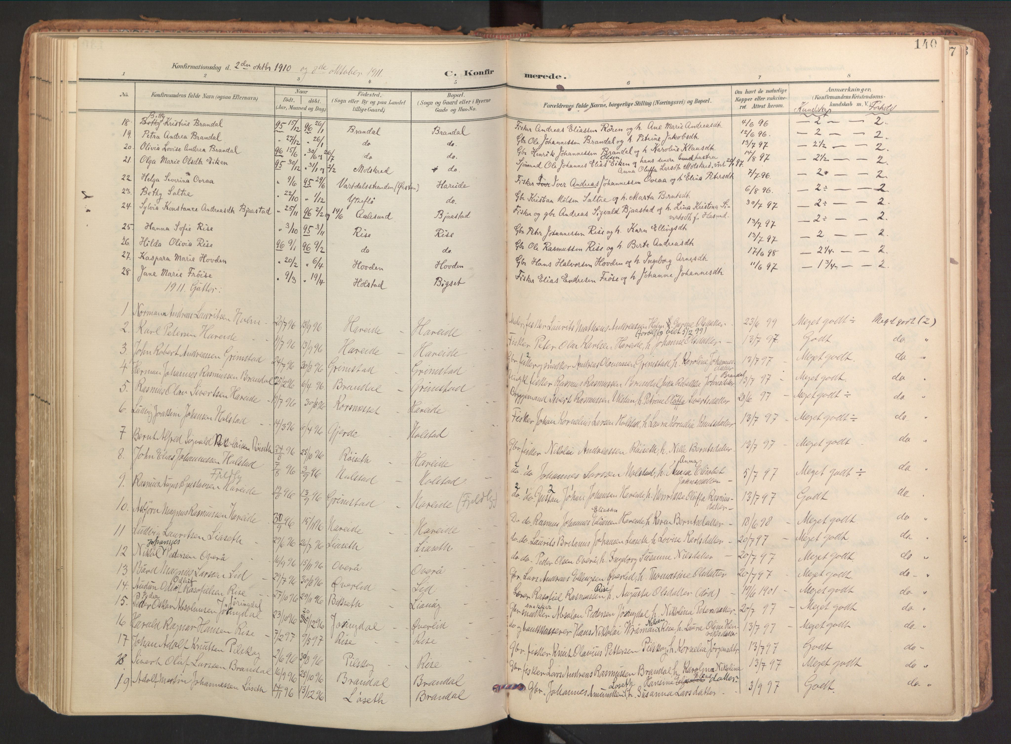 Ministerialprotokoller, klokkerbøker og fødselsregistre - Møre og Romsdal, SAT/A-1454/510/L0123: Parish register (official) no. 510A03, 1898-1922, p. 140
