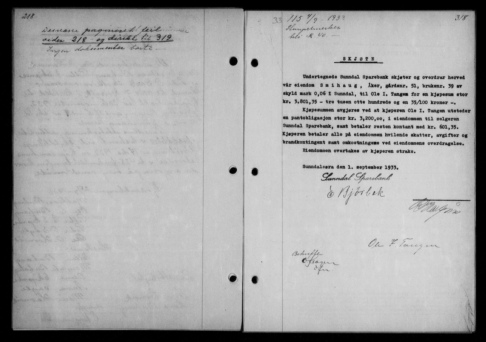 Nordmøre sorenskriveri, AV/SAT-A-4132/1/2/2Ca/L0079: Mortgage book no. 69, 1933-1933, Deed date: 04.09.1933