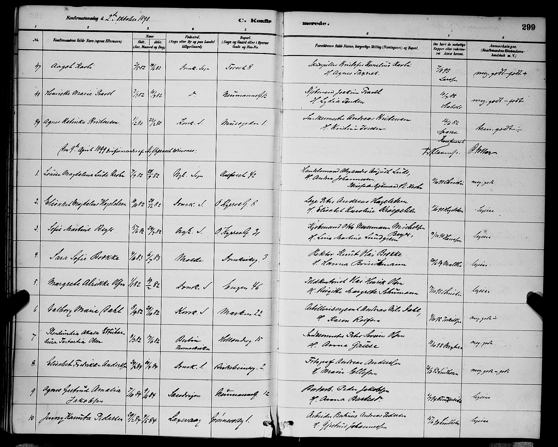 Domkirken sokneprestembete, SAB/A-74801/H/Hab/L0024: Parish register (copy) no. C 4, 1880-1899, p. 299