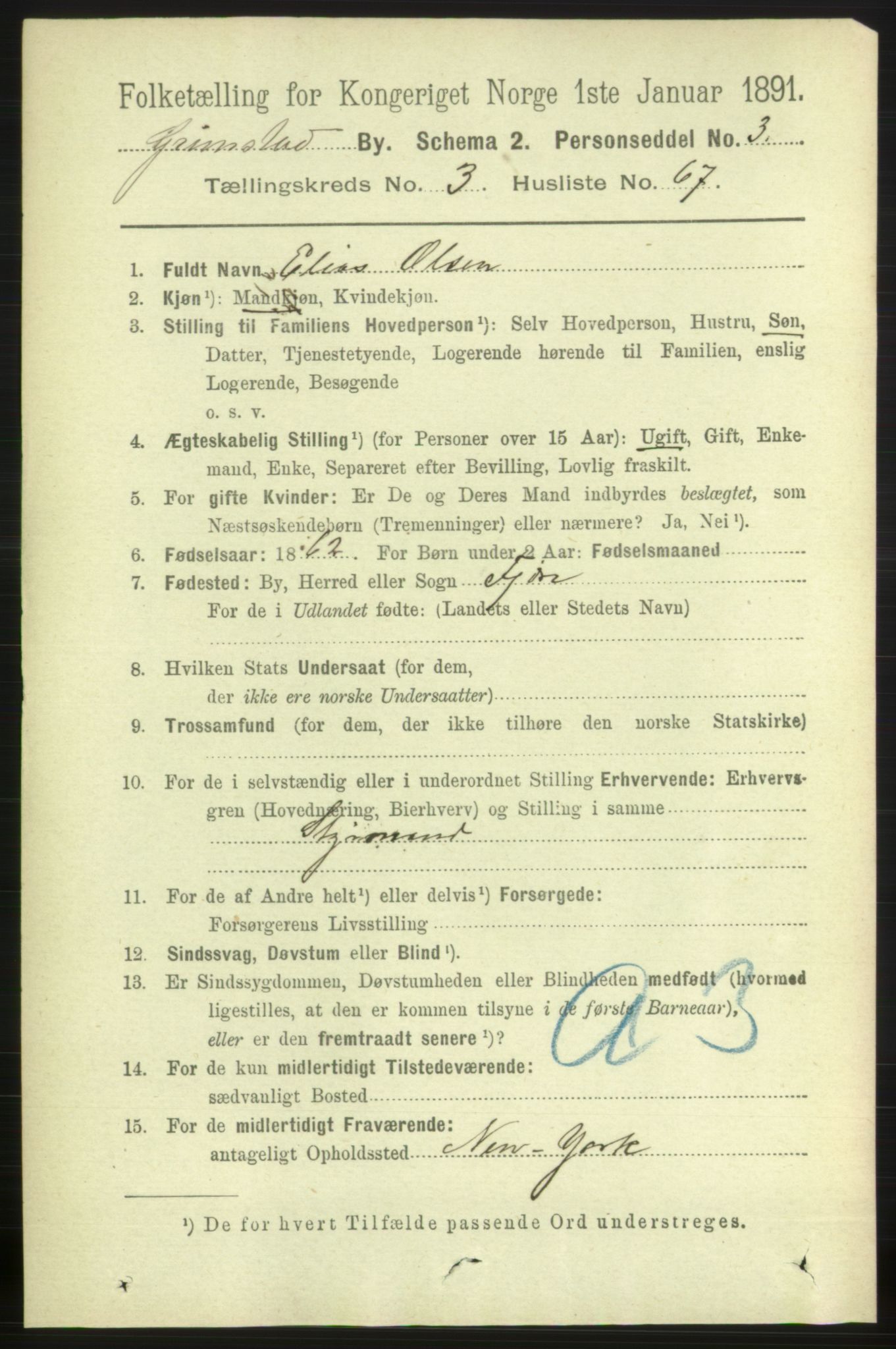 RA, 1891 census for 0904 Grimstad, 1891, p. 2541