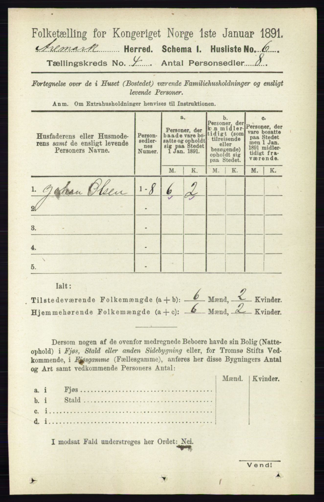 RA, 1891 census for 0118 Aremark, 1891, p. 1835