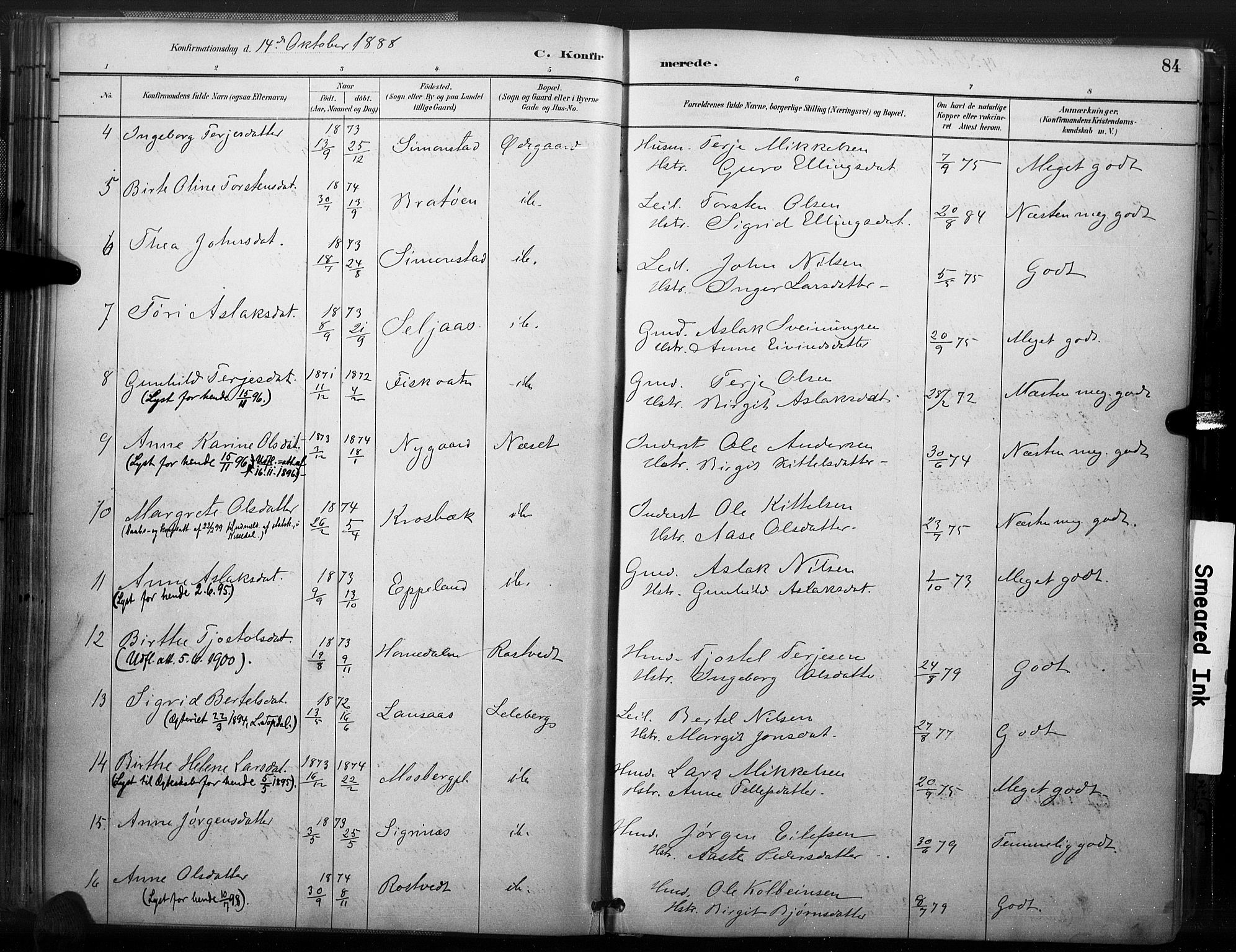 Åmli sokneprestkontor, SAK/1111-0050/F/Fa/Fac/L0010: Parish register (official) no. A 10 /1, 1885-1899, p. 84