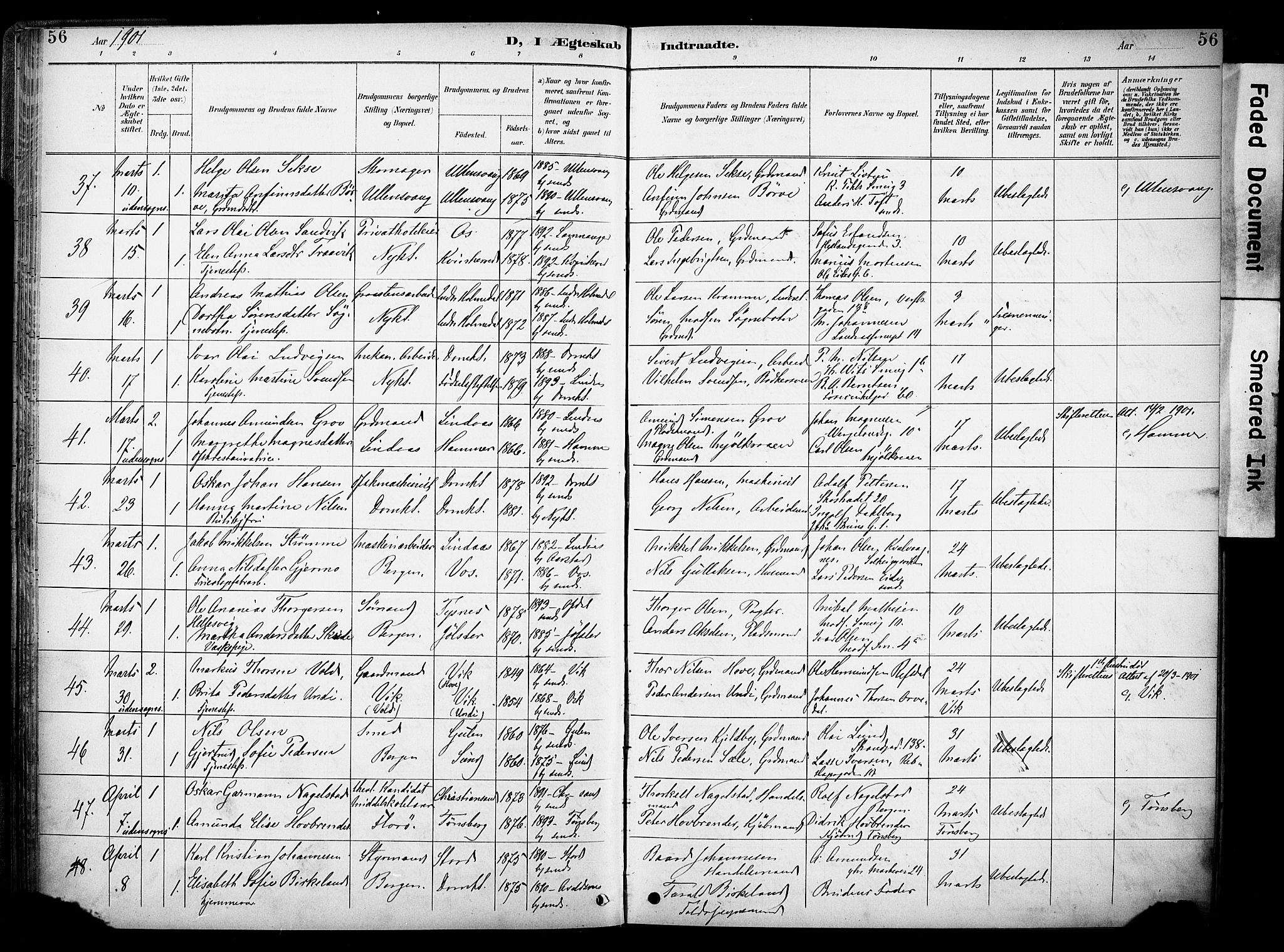 Nykirken Sokneprestembete, AV/SAB-A-77101/H/Haa/L0034: Parish register (official) no. D 4, 1896-1905, p. 56