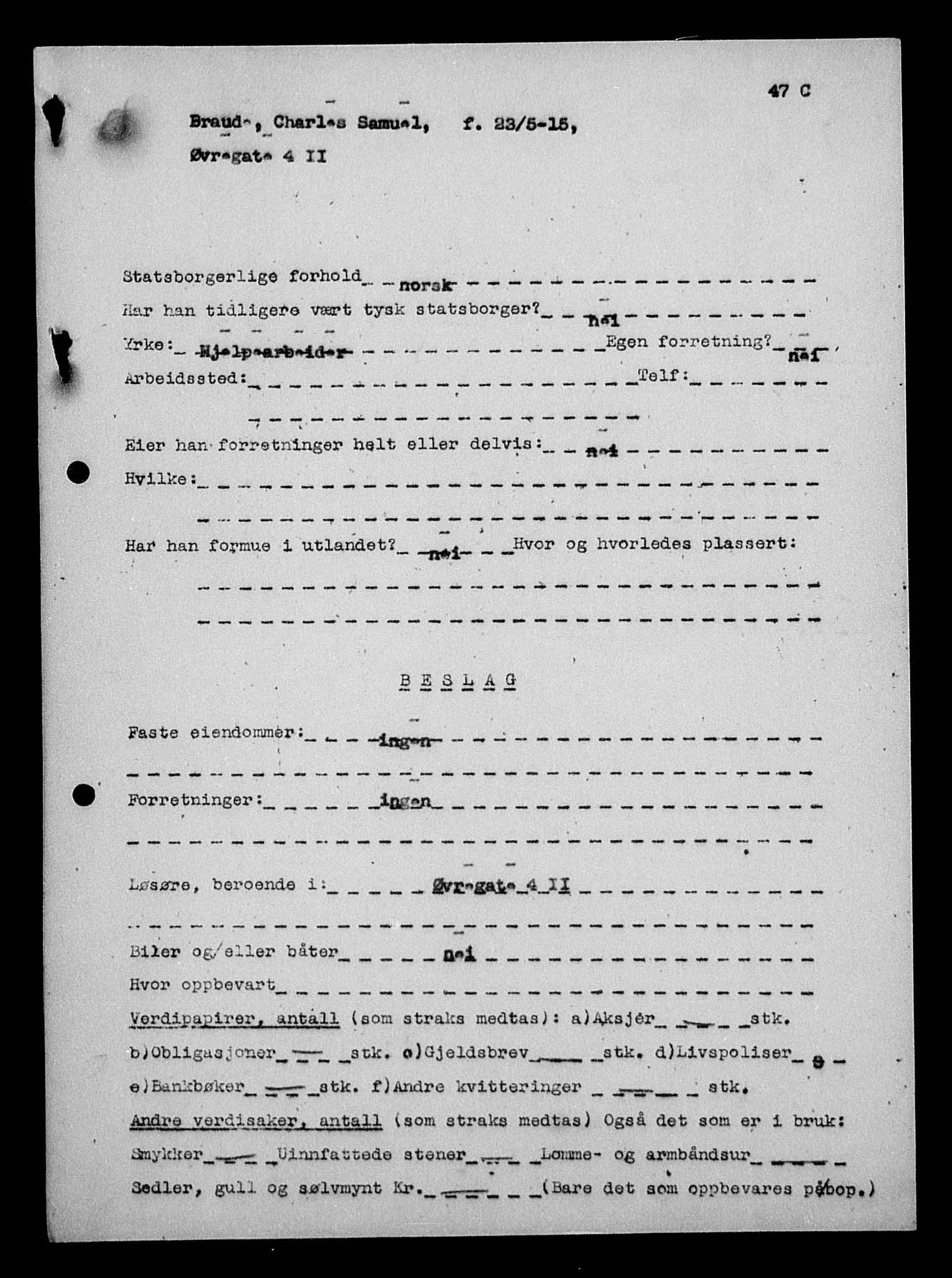 Justisdepartementet, Tilbakeføringskontoret for inndratte formuer, AV/RA-S-1564/H/Hc/Hcc/L0927: --, 1945-1947, p. 578