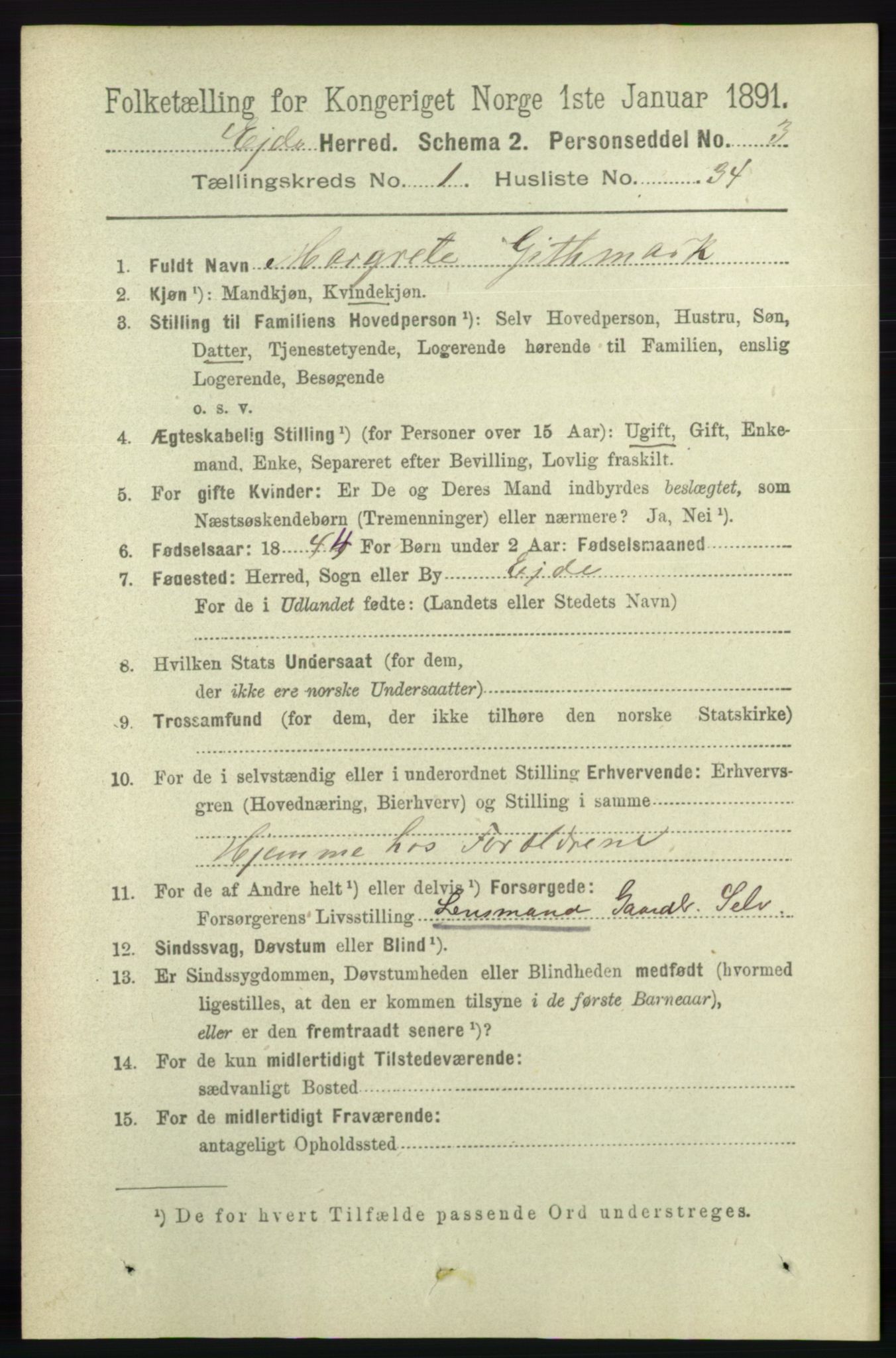 RA, 1891 census for 0925 Eide, 1891, p. 273