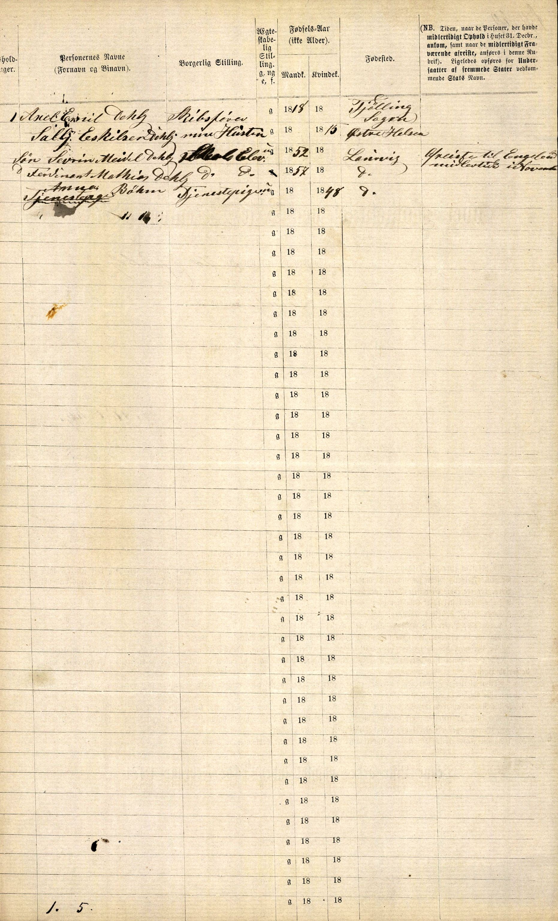 RA, 1870 census for 0707 Larvik, 1870, p. 156