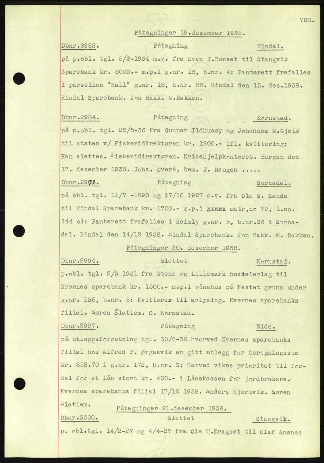 Nordmøre sorenskriveri, AV/SAT-A-4132/1/2/2Ca: Mortgage book no. C80, 1936-1939, Diary no: : 2982/1938