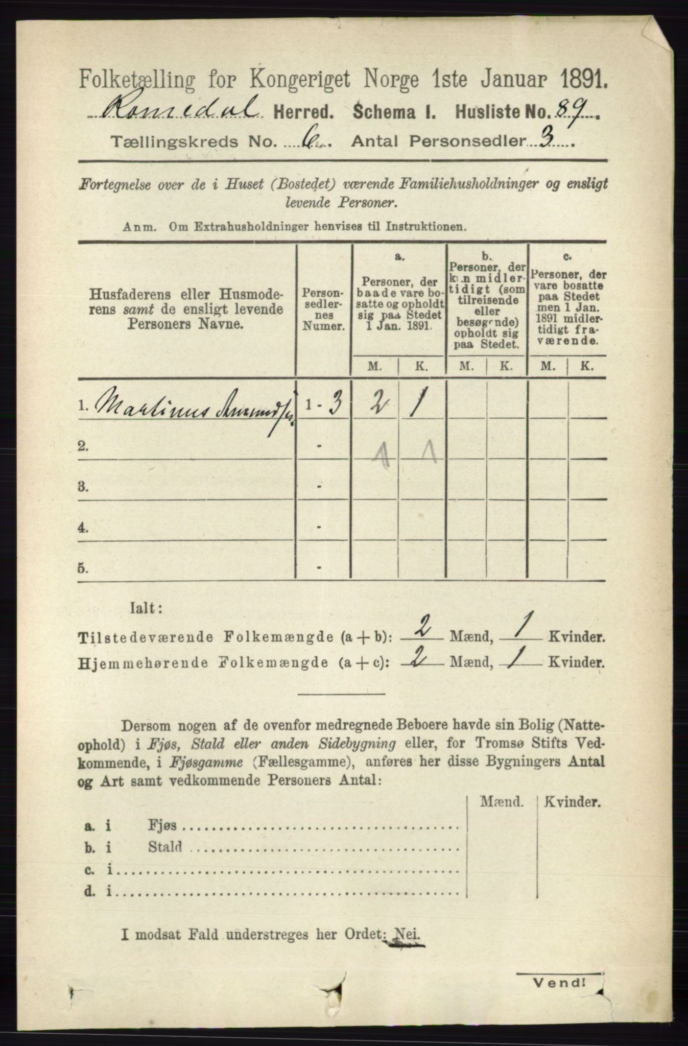 RA, 1891 census for 0416 Romedal, 1891, p. 2949