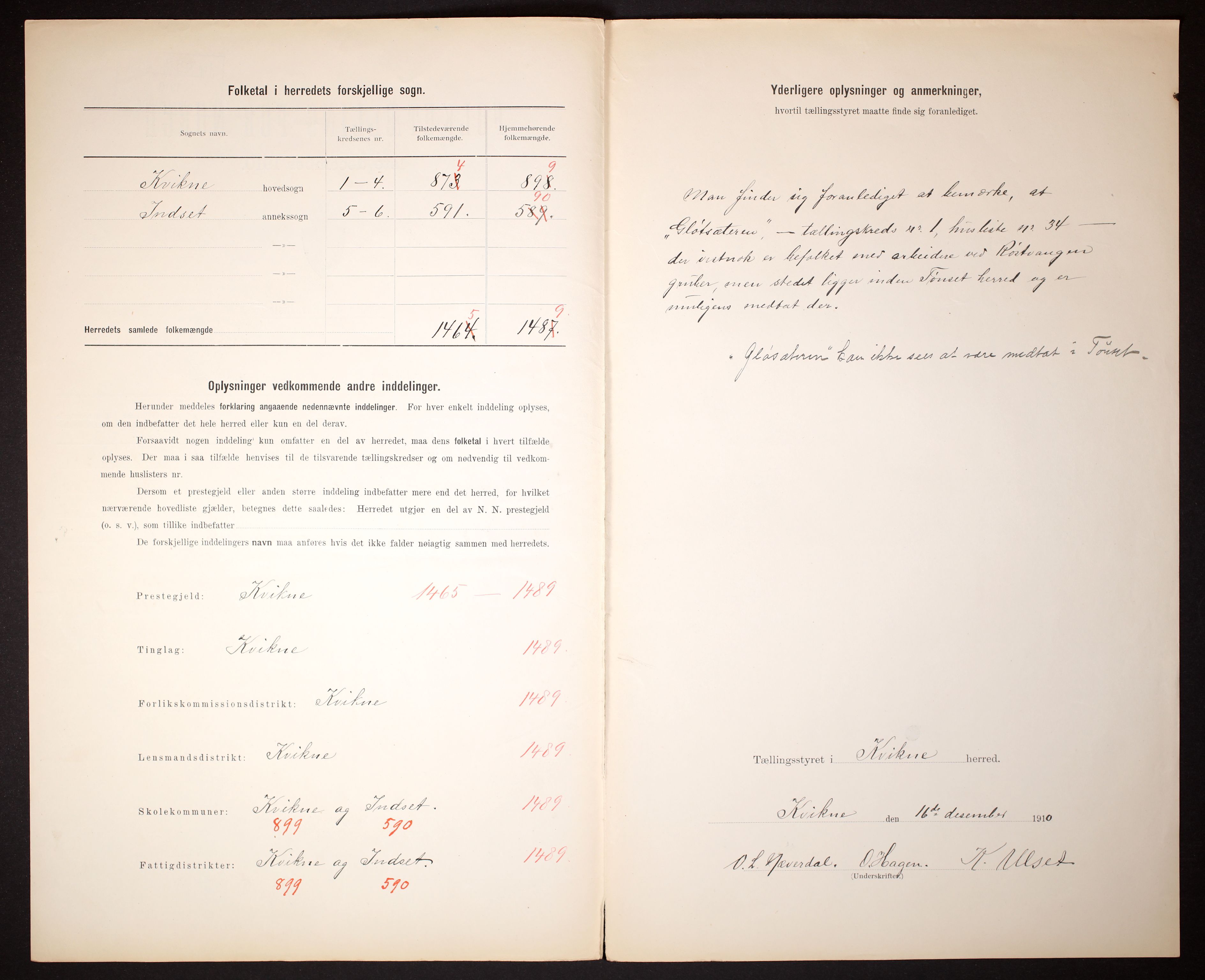 RA, 1910 census for Kvikne, 1910, p. 3