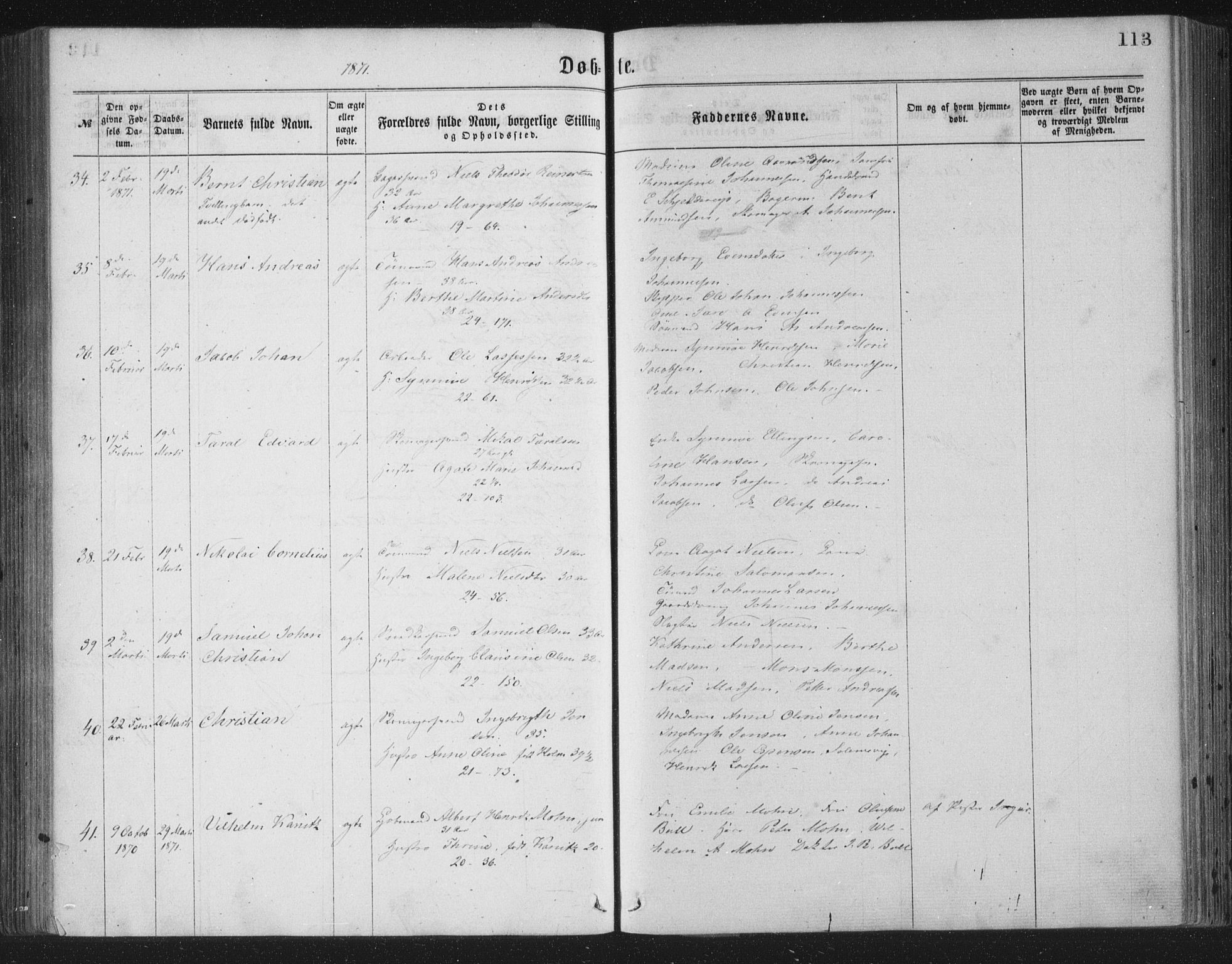 Korskirken sokneprestembete, AV/SAB-A-76101/H/Haa/L0019: Parish register (official) no. B 5, 1866-1871, p. 113