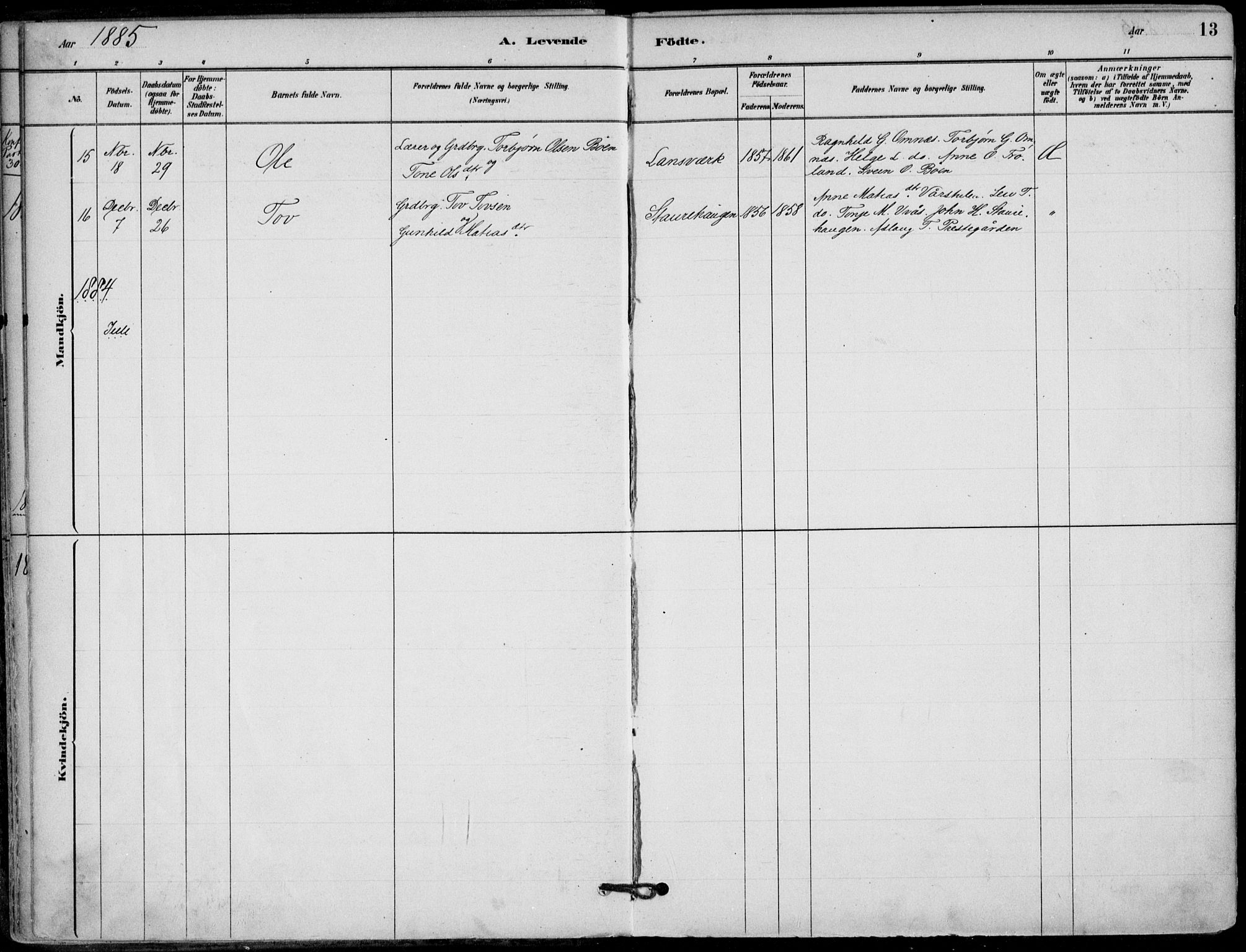 Hjartdal kirkebøker, AV/SAKO-A-270/F/Fb/L0002: Parish register (official) no. II 2, 1880-1932, p. 13