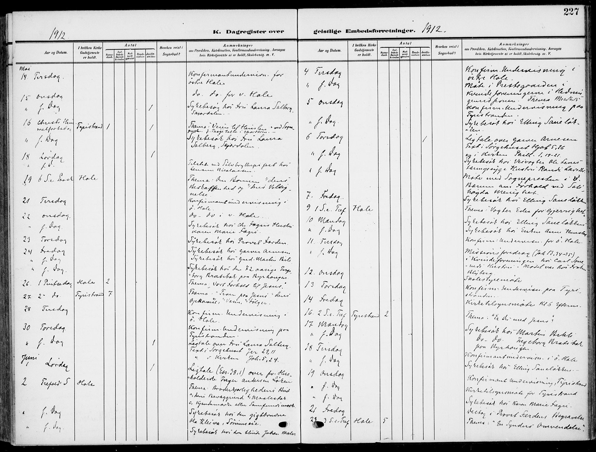 Hole kirkebøker, AV/SAKO-A-228/F/Fa/L0010: Parish register (official) no. I 10, 1907-1917, p. 227