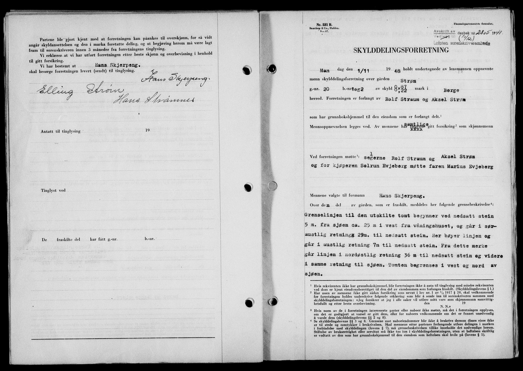Lofoten sorenskriveri, SAT/A-0017/1/2/2C/L0020a: Mortgage book no. 20a, 1948-1949, Diary no: : 2805/1948