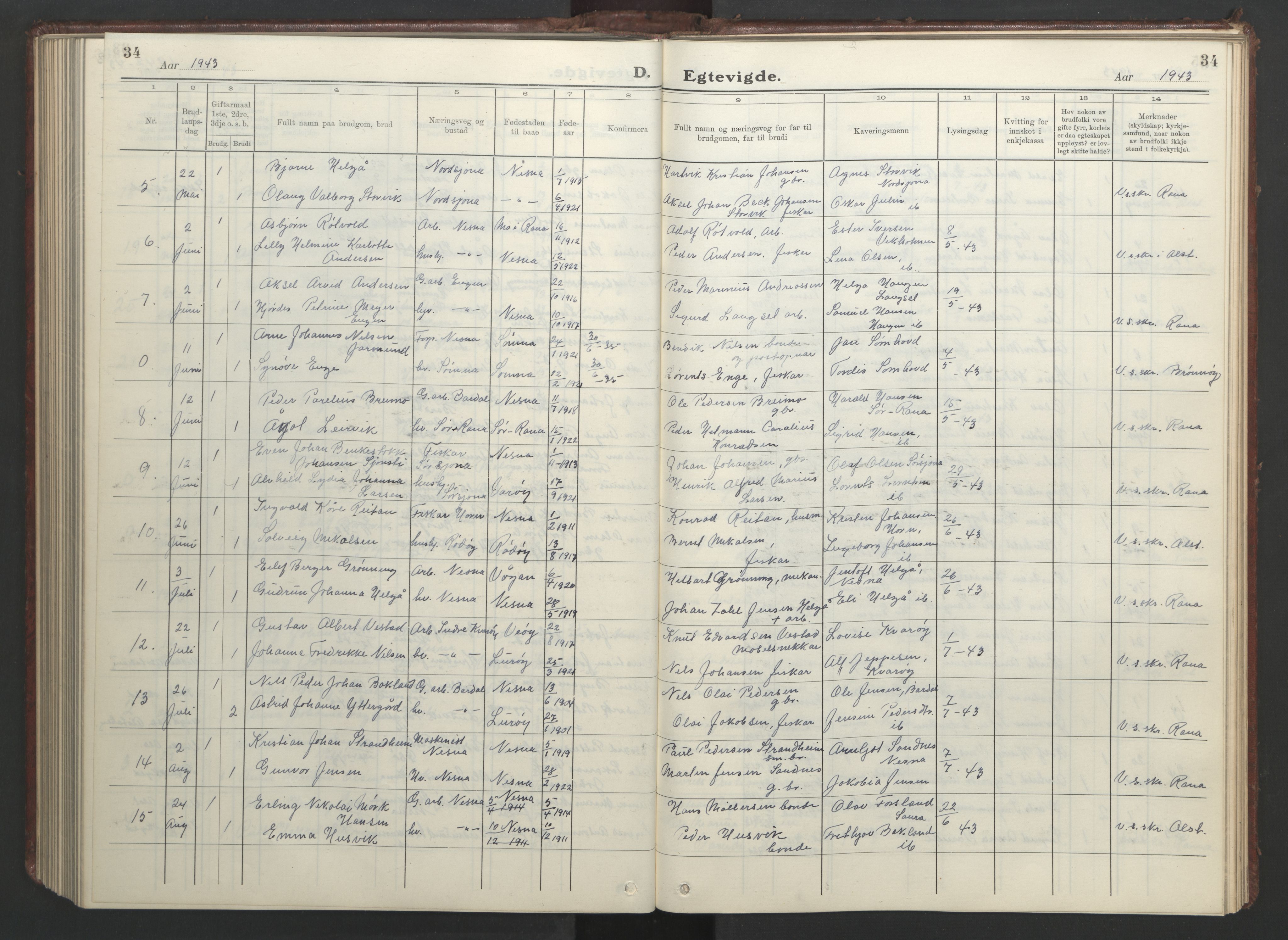 Ministerialprotokoller, klokkerbøker og fødselsregistre - Nordland, AV/SAT-A-1459/838/L0561: Parish register (copy) no. 838C08, 1923-1953, p. 34