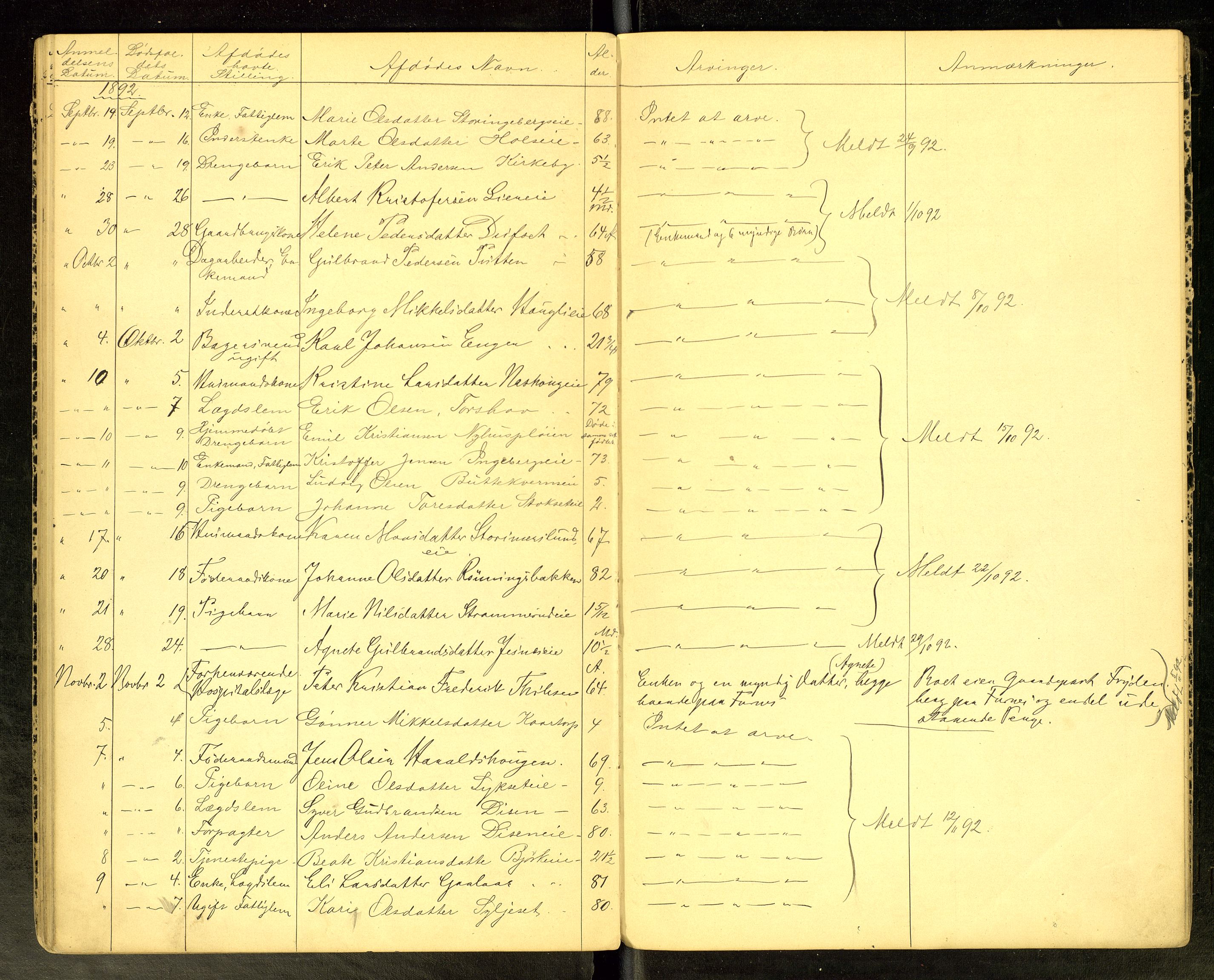 Vang, Hedmark, lensmannskontor, SAH/LHV-018/H/Ha/L0003: Dødsfallsprotokoll, 1889-1893