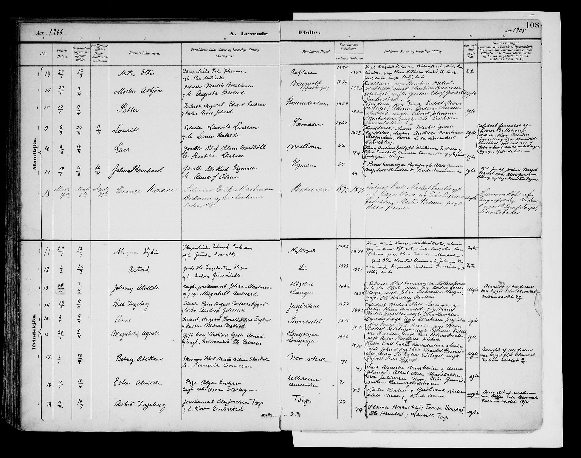 Brandval prestekontor, AV/SAH-PREST-034/H/Ha/Haa/L0003: Parish register (official) no. 3, 1894-1909, p. 108