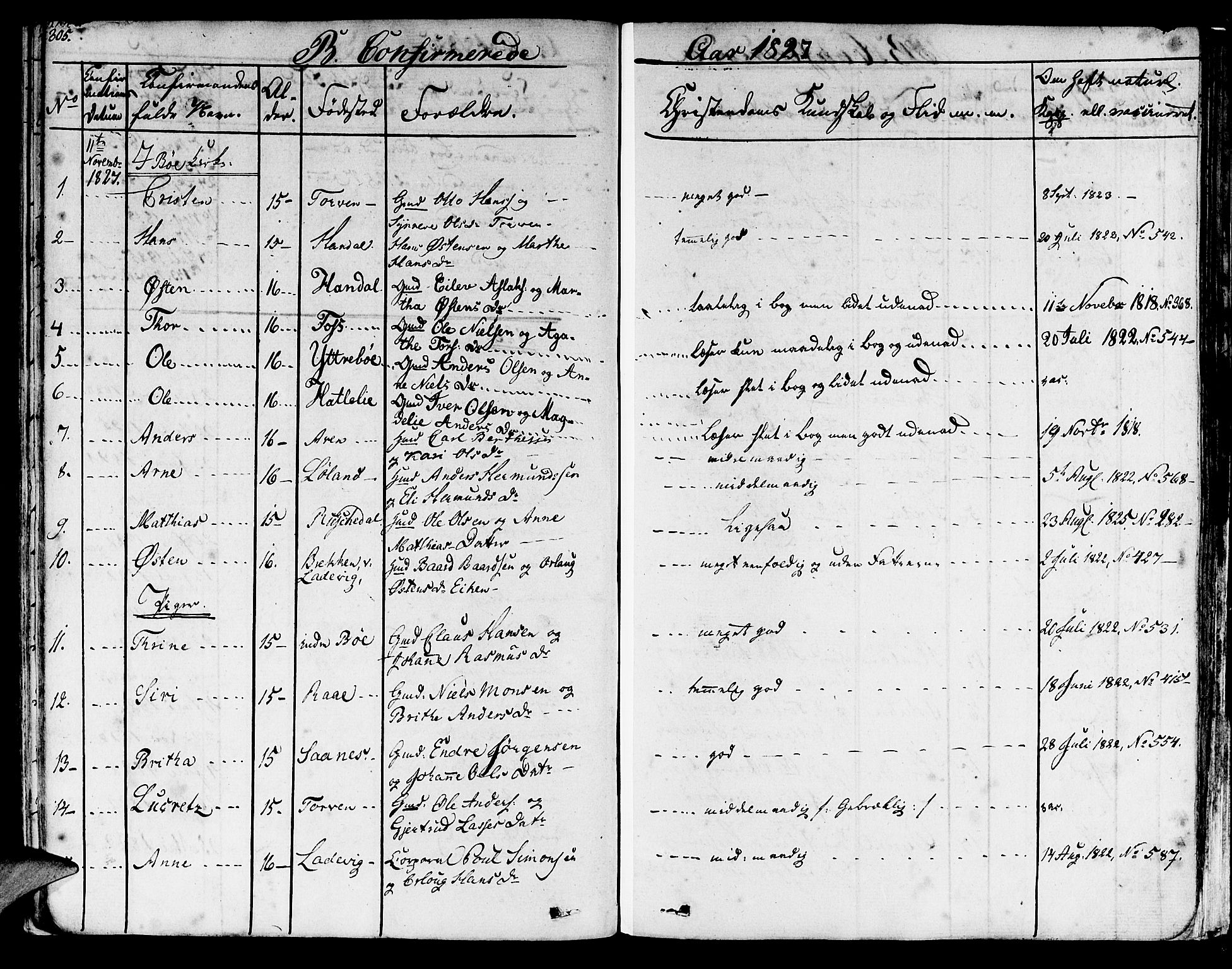 Lavik sokneprestembete, SAB/A-80901: Parish register (official) no. A 2I, 1821-1842, p. 305