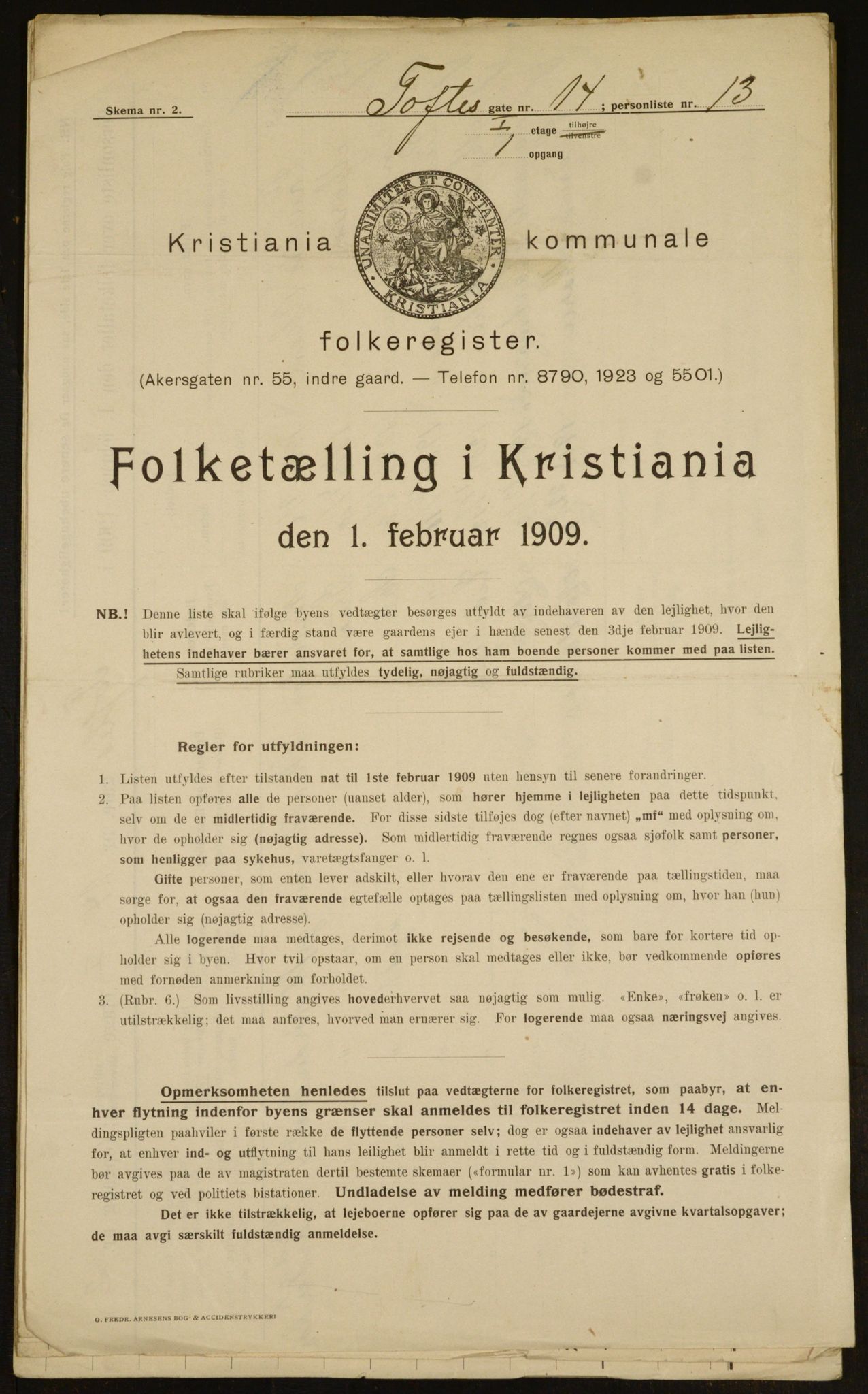 OBA, Municipal Census 1909 for Kristiania, 1909, p. 101094