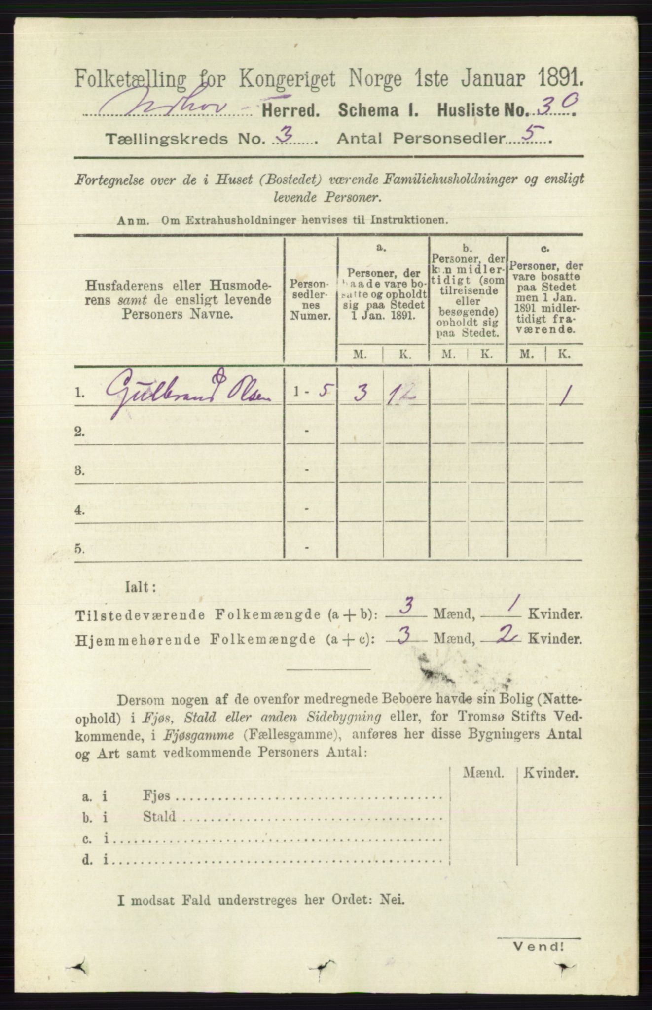 RA, 1891 census for 0613 Norderhov, 1891, p. 1190
