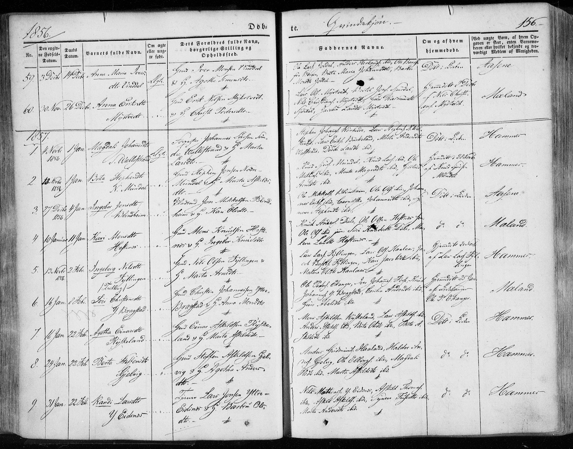 Hamre sokneprestembete, SAB/A-75501/H/Ha/Haa/Haaa/L0013: Parish register (official) no. A 13, 1846-1857, p. 156