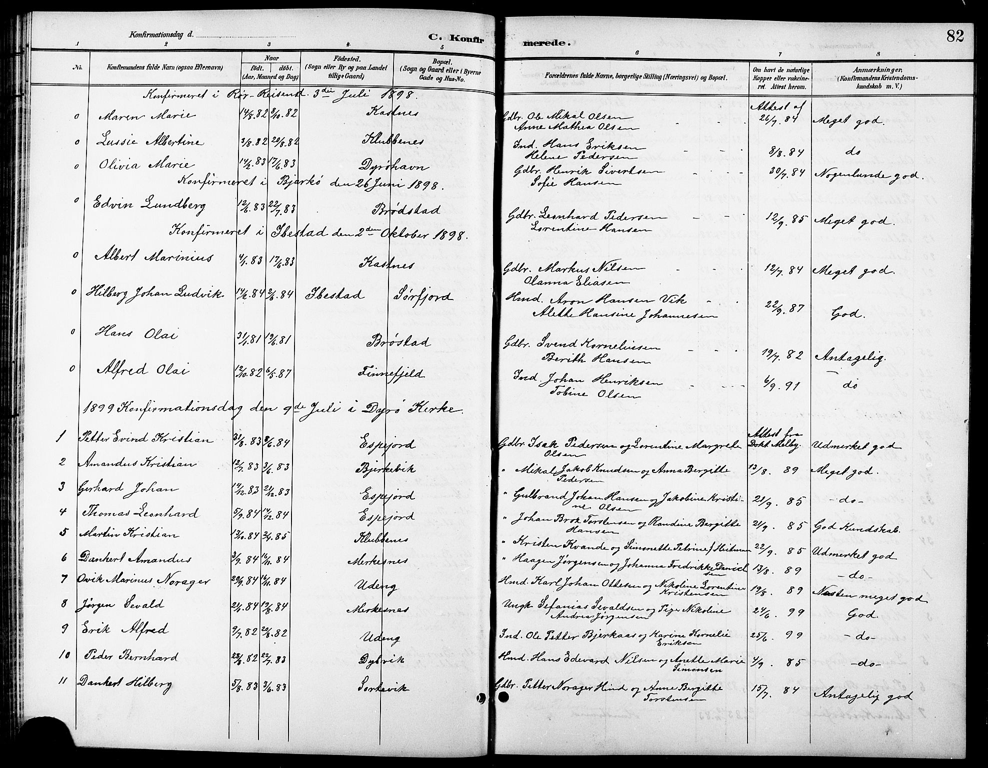 Tranøy sokneprestkontor, SATØ/S-1313/I/Ia/Iab/L0014klokker: Parish register (copy) no. 14, 1896-1918, p. 82