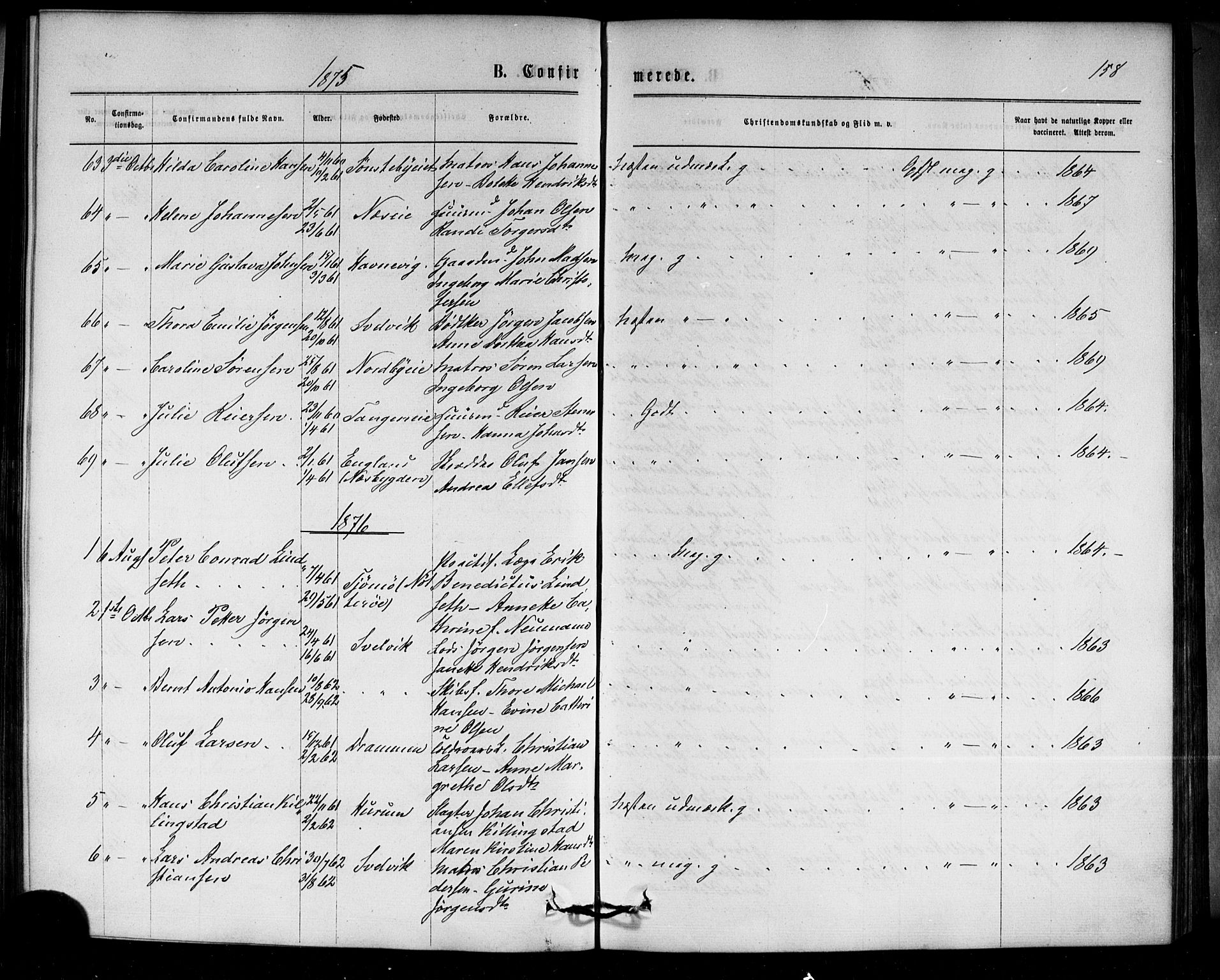Strømm kirkebøker, SAKO/A-322/F/Fa/L0002: Parish register (official) no. I 2, 1870-1877, p. 158